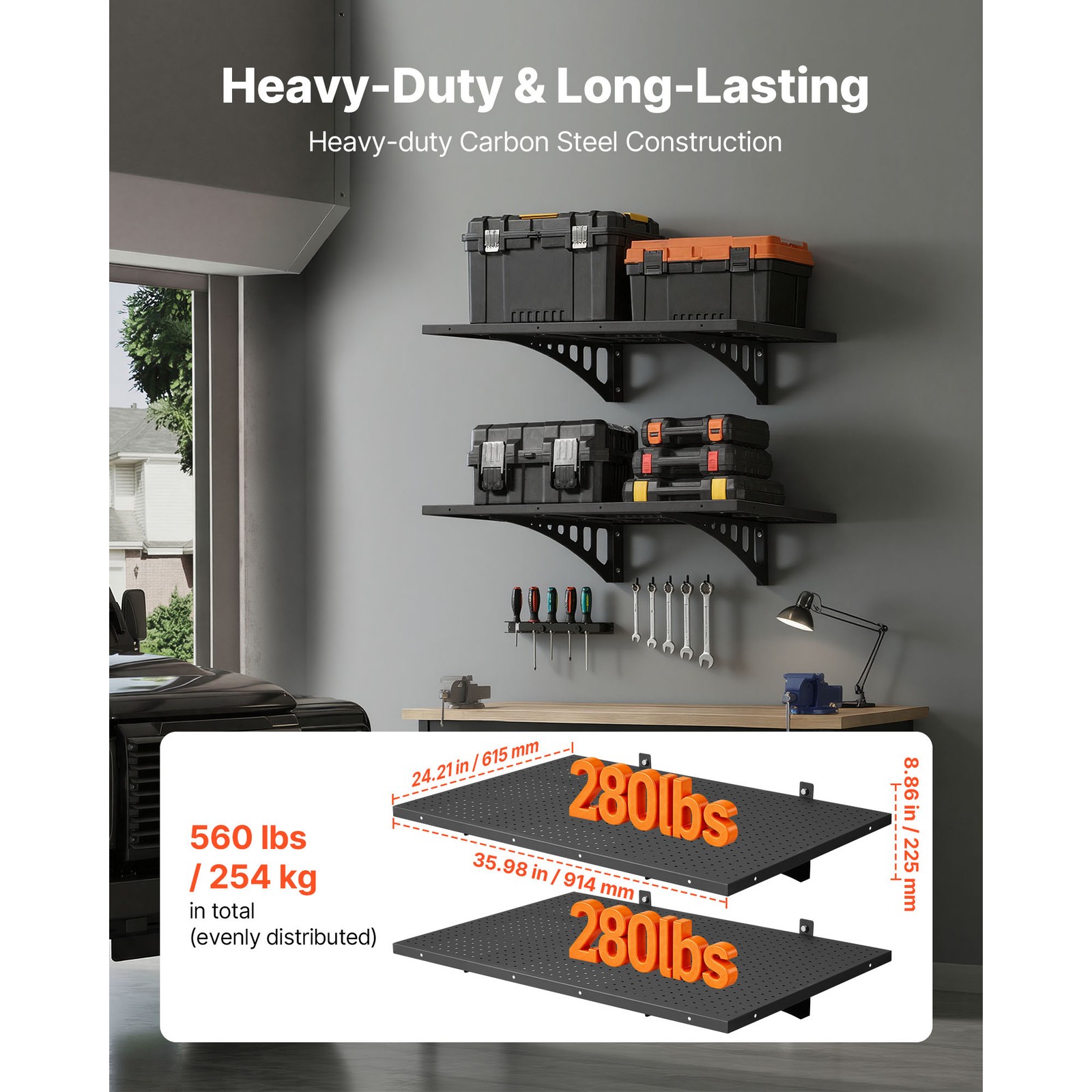 Uimoso 2 x 3 ft Wall-Mounted Garage Shelving, 560 lbs Capacity