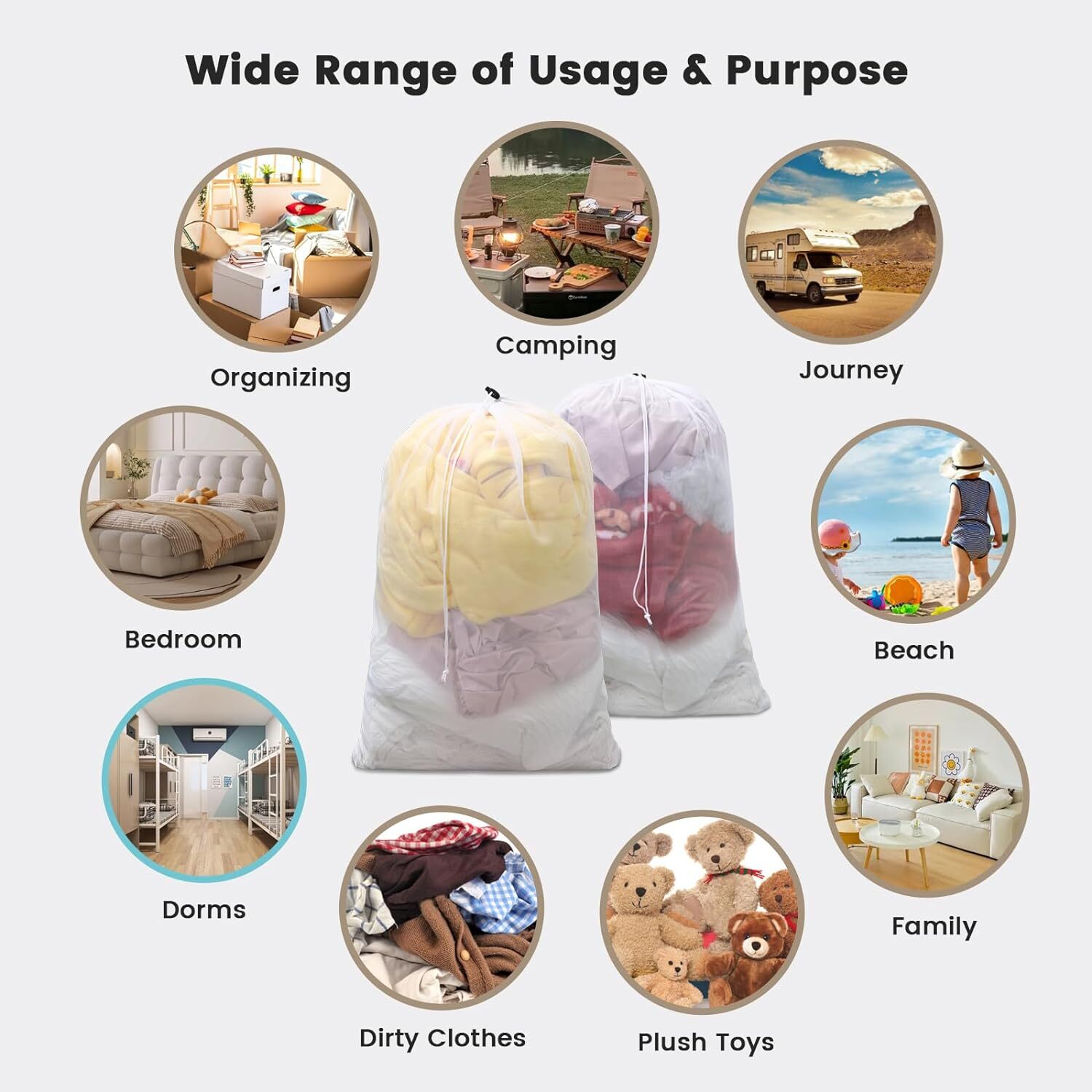 3×Heavy Duty Large Mesh Net Wash Clothes Laundry Bag With Drawstring Top Closure