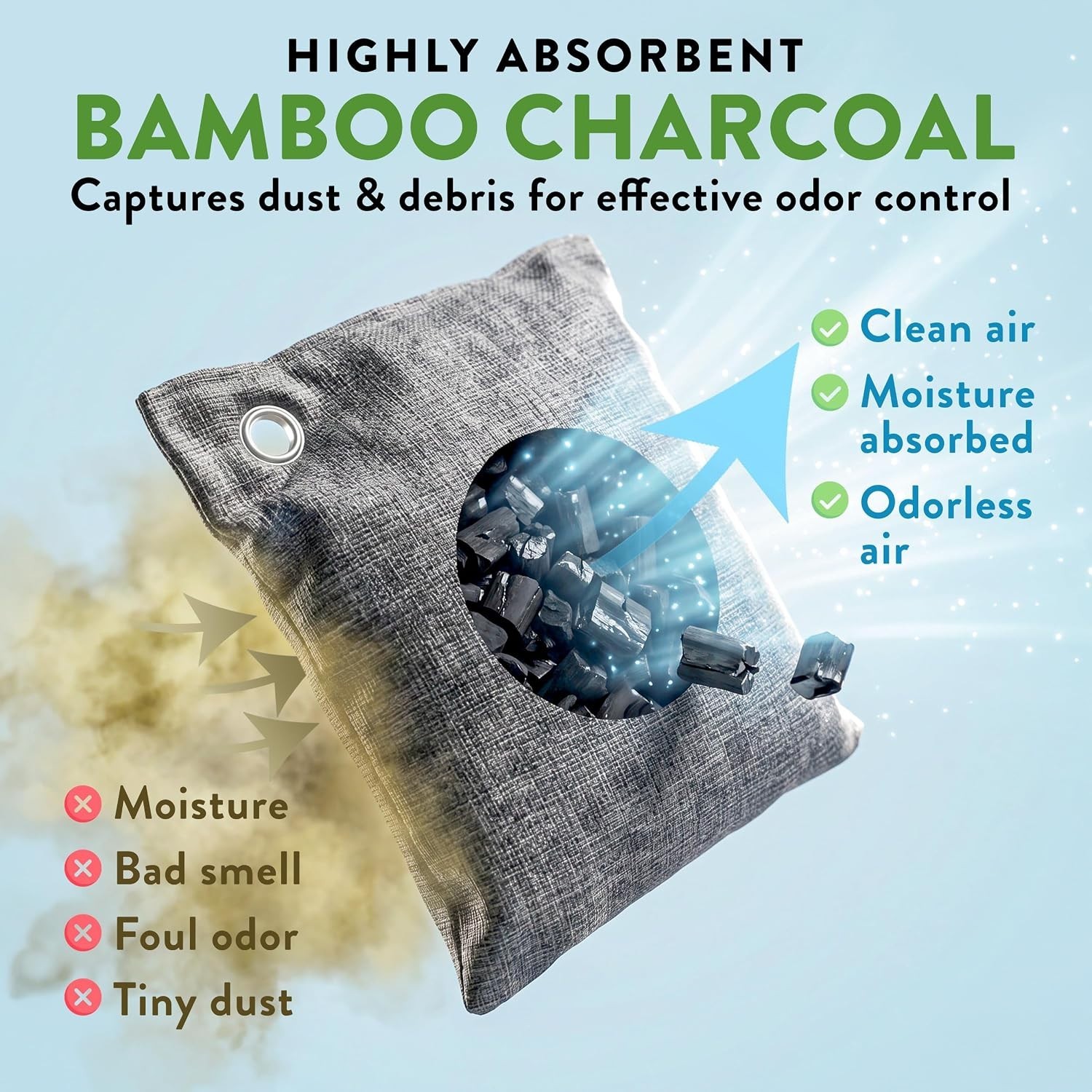 Ultimate Charcoal Odor Eliminator – 6x 100g Reusable Bamboo Bags for All Spaces