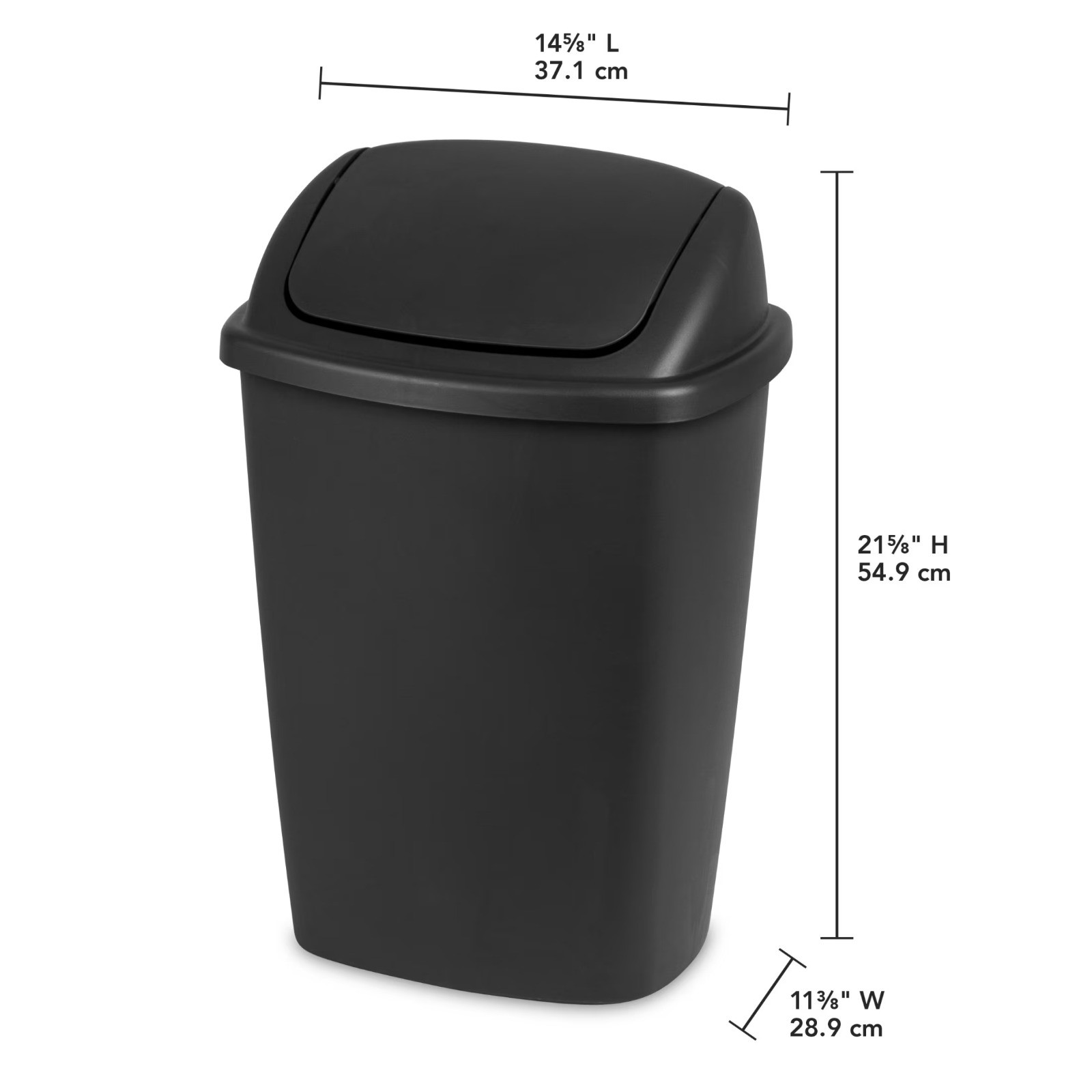 Kitchen Trash Can, 7.5 Gallon Plastic Garbage Bin with Swing Top Lid, Black