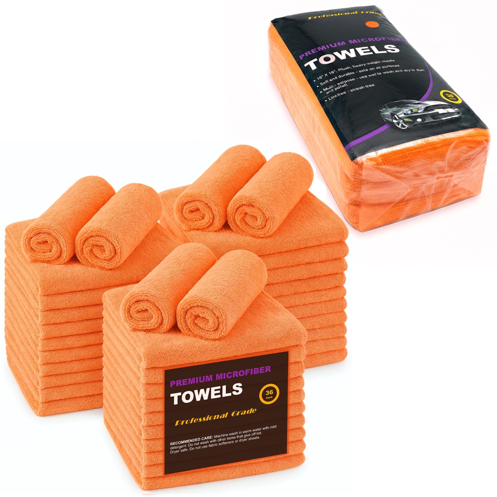 Microfiber Towel Cleaning Wash-Cloth Rag 36-Pack 16×16 Car Polish Dry Detailing