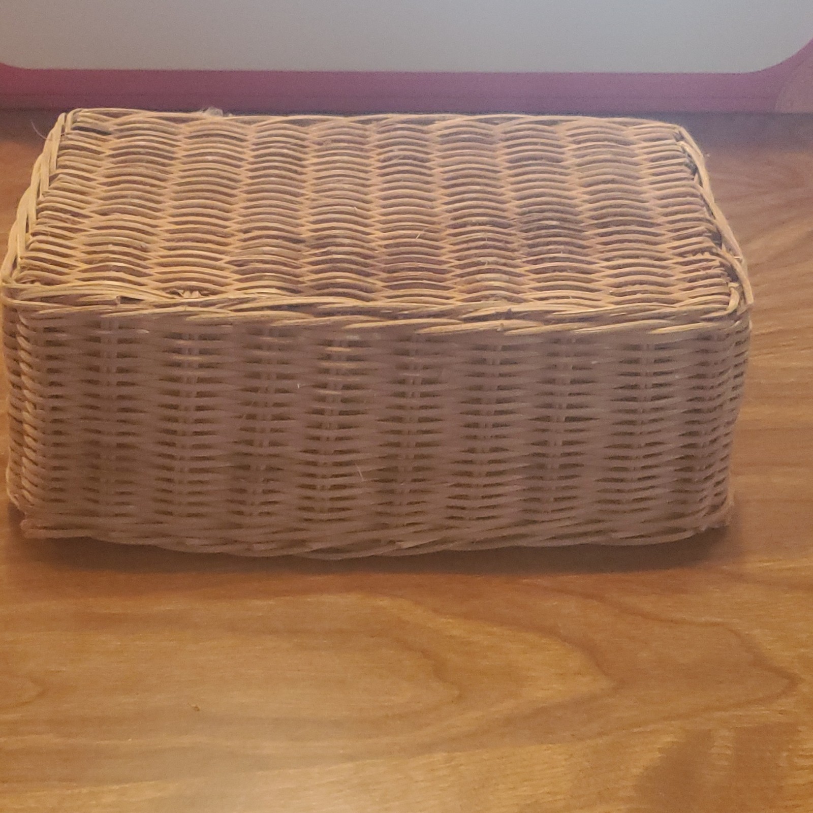 Rectangular Woven Wicker Storage Basket Bin Beige 6in H x 6in L