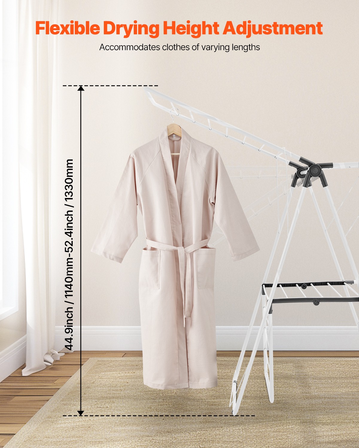 2-Tier Foldable Clothes Drying Rack with Sock Clips & 31 Drying Rods White