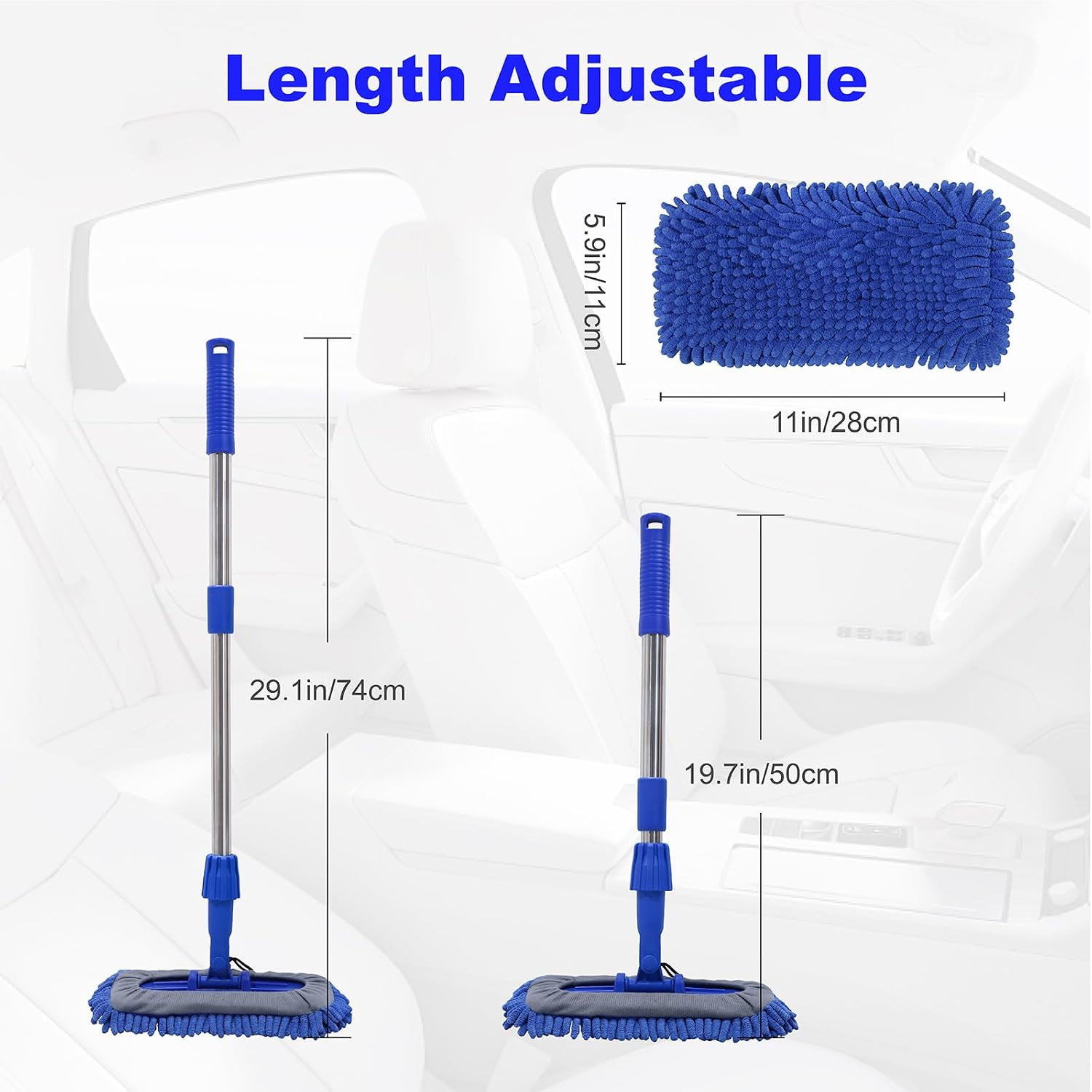 Car Wash Brush Mop Cleaning Tool with 20″-29″ Retractable Stainless Steel Handle