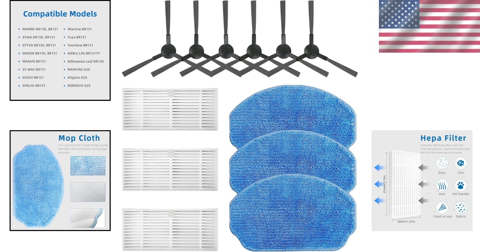 Robot Vacuum Replacement Parts Kit Compatible with BR151 G20 ZCWA Mamnv ONSON…