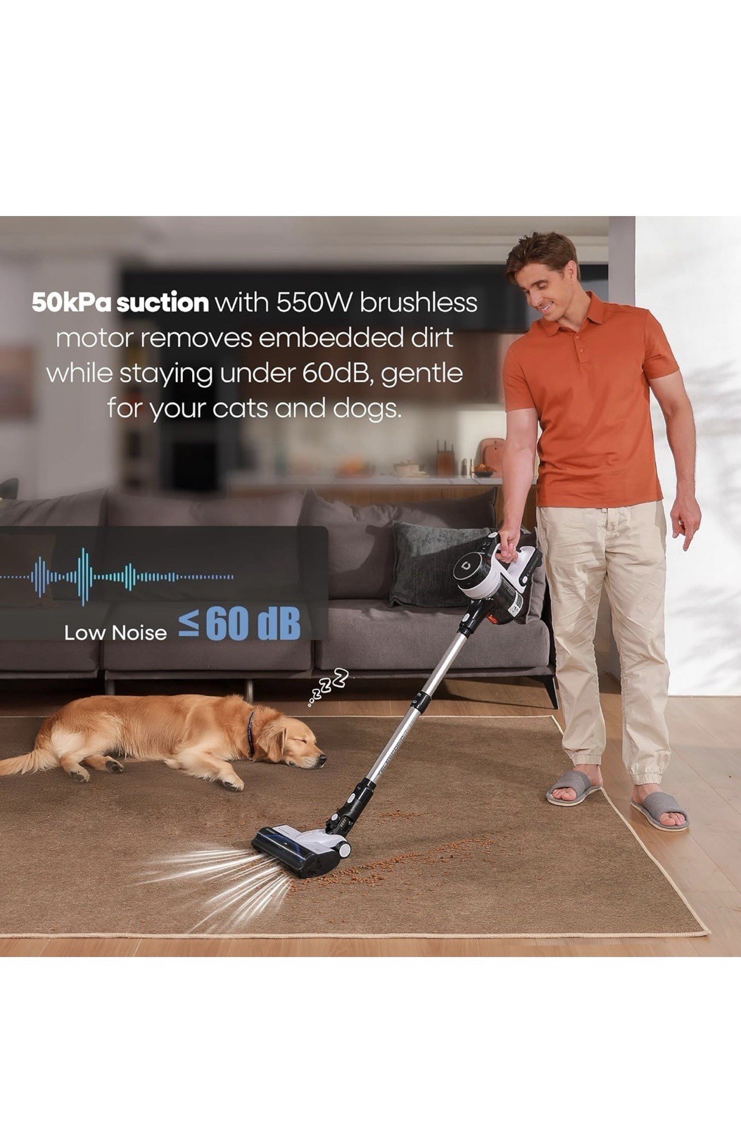 Cordless Vacuum Cleaner, 550W 55KPA 70Mins Powerful Vacuum Cleaners for Home,…
