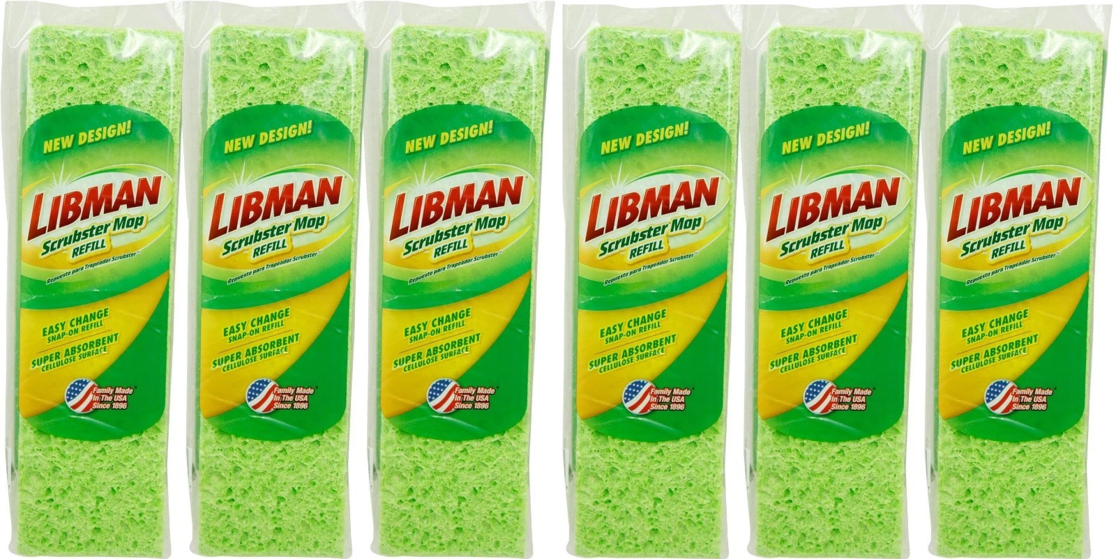 Lot Of 6 Libman Scrubster Floor Mop Spone Refill Easy Change Snap-On And Off (6)