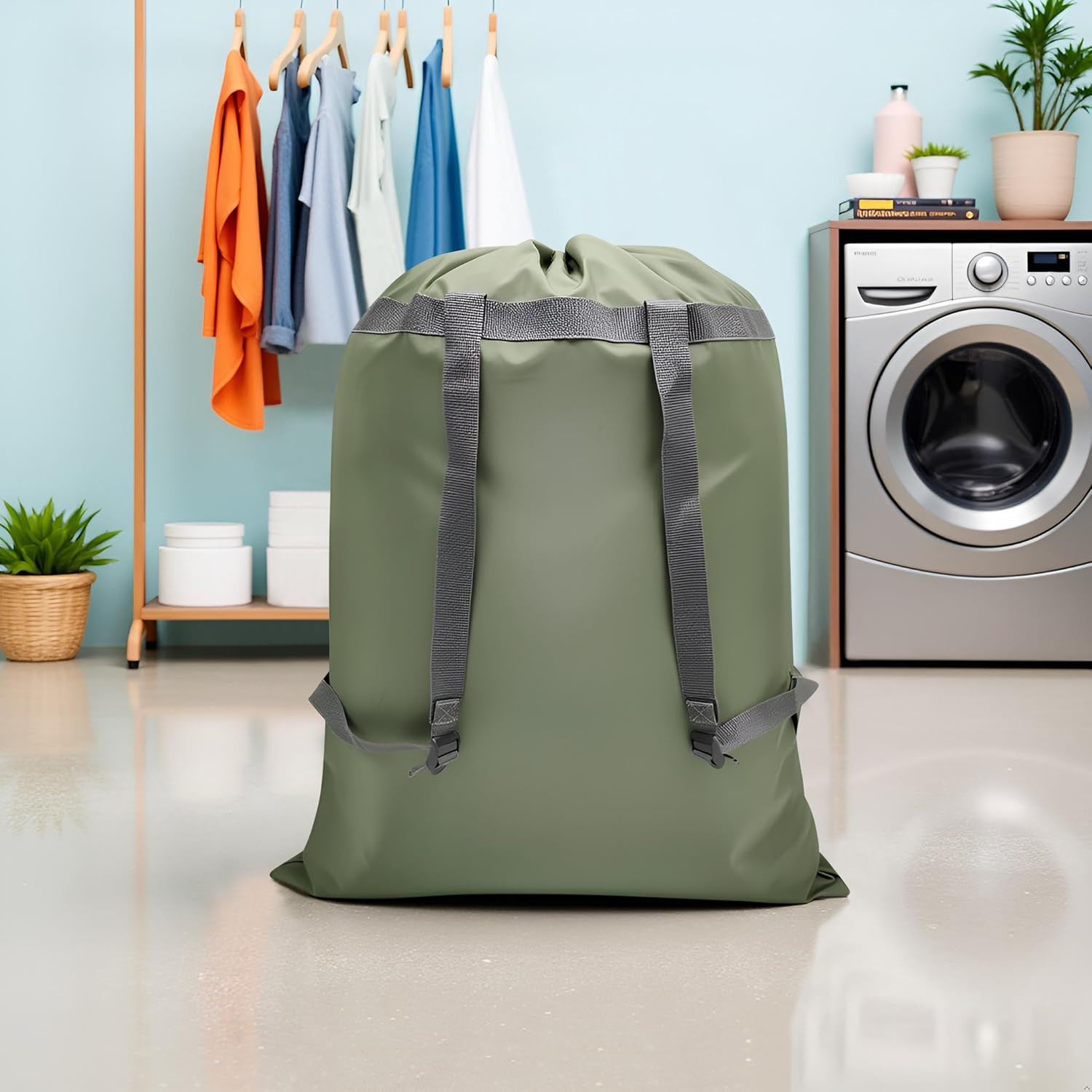 Laundry Bag Backpack, 27” X 34”Sturdy Laundry Bag with Shoulder Straps Drawstrin