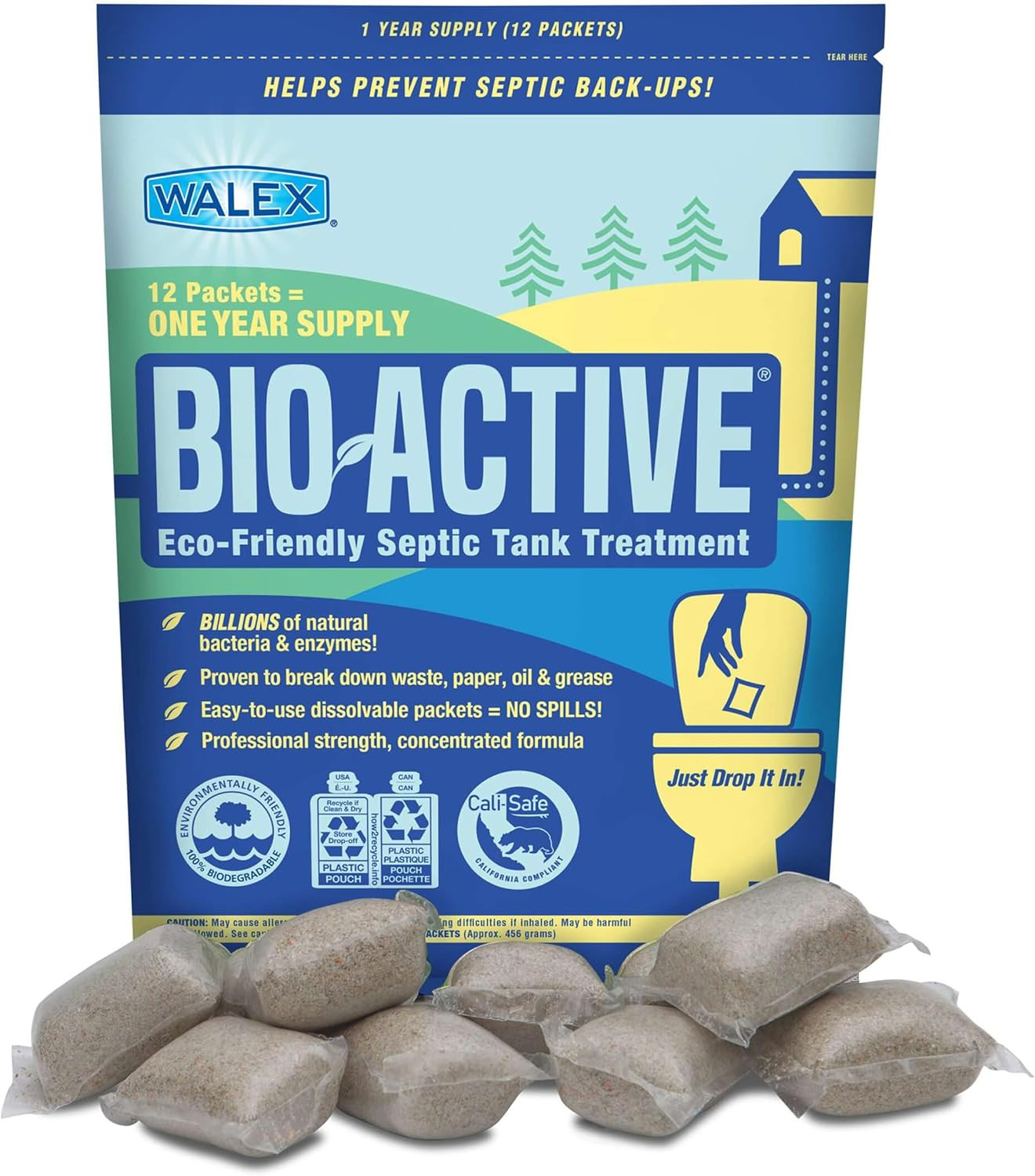 Bio Active Premium Septic Tank Treatment 12 Count Powerful Enzyme Cleaner