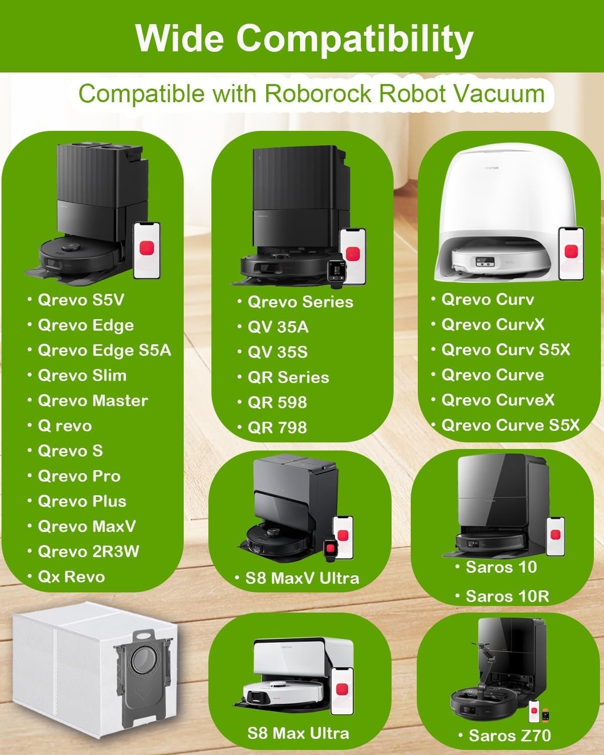 18 Pack Dust Bags for Roborock QV 35A/Qrevo S series Vacuum Cleaner 3.2L Capa…