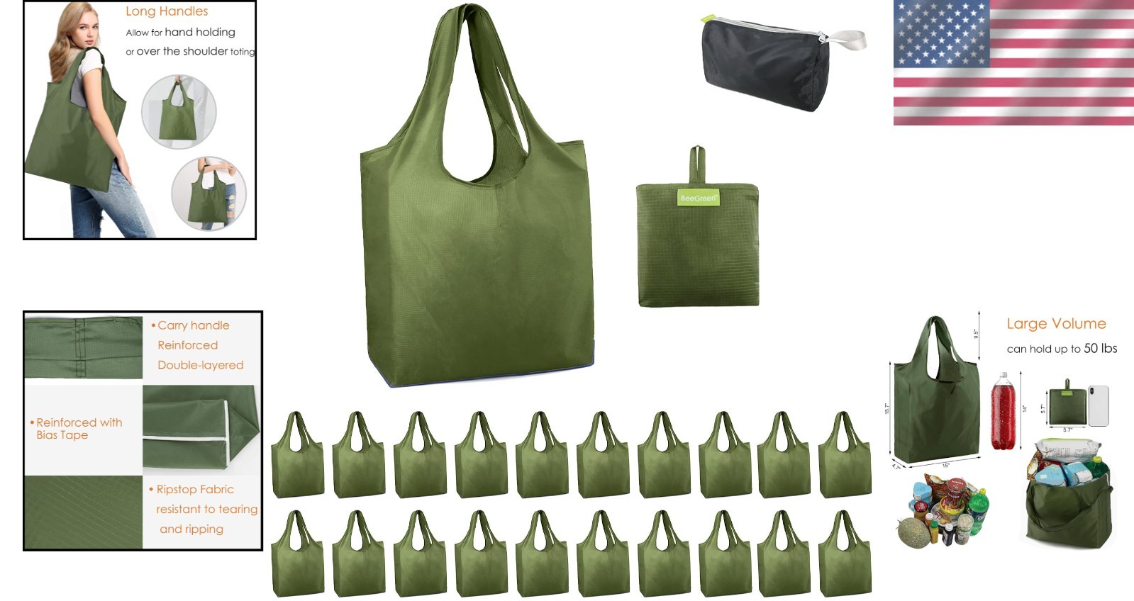 Zipper Pouch Bulk Grocery Bags – Foldable & Machine Washable