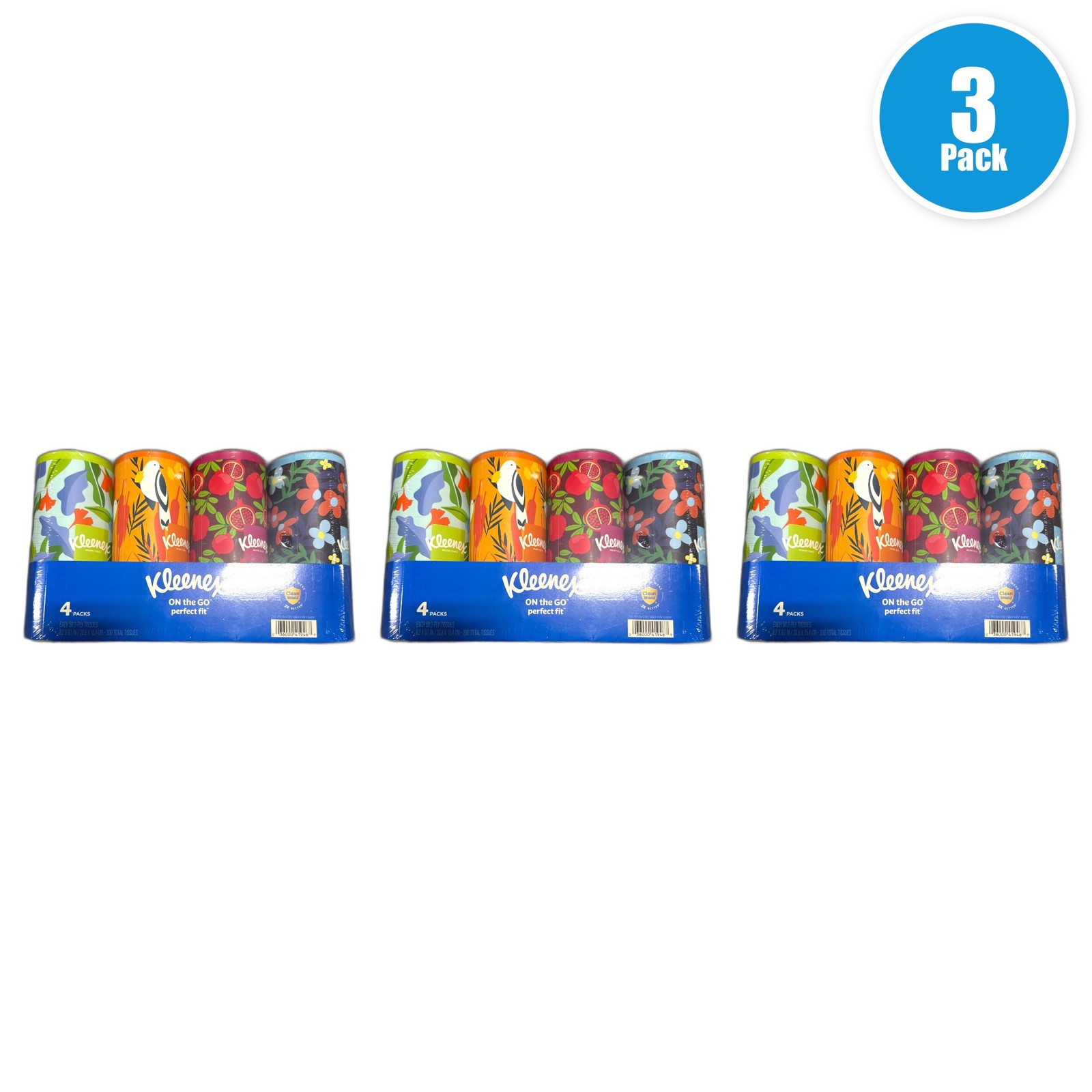 Kleenex Perfect Fit Facial Tissues 4 Canisters 50ct 2-Ply Pack of 3 New