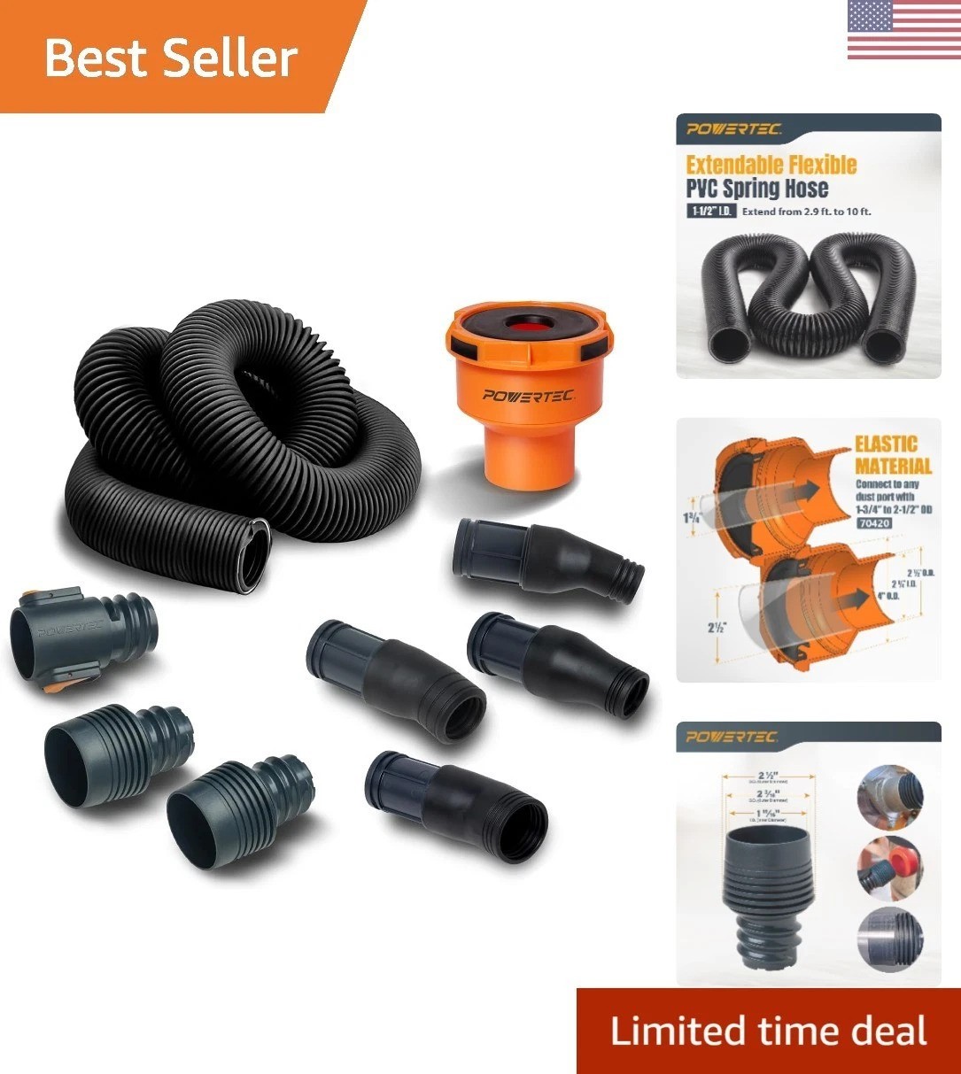 Heavy-Duty 10Ft Dust Collection Hose + 4 Adapters for Optimal Workshop Cleanup
