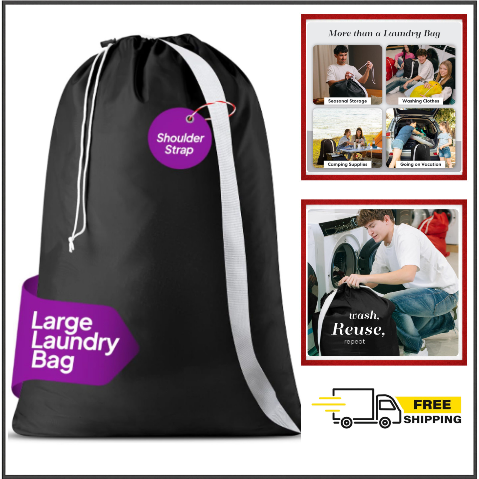 Extra Large Laundry Bag Drawstring Heavy Duty Nylon Shoulder Strap Clothes Bag