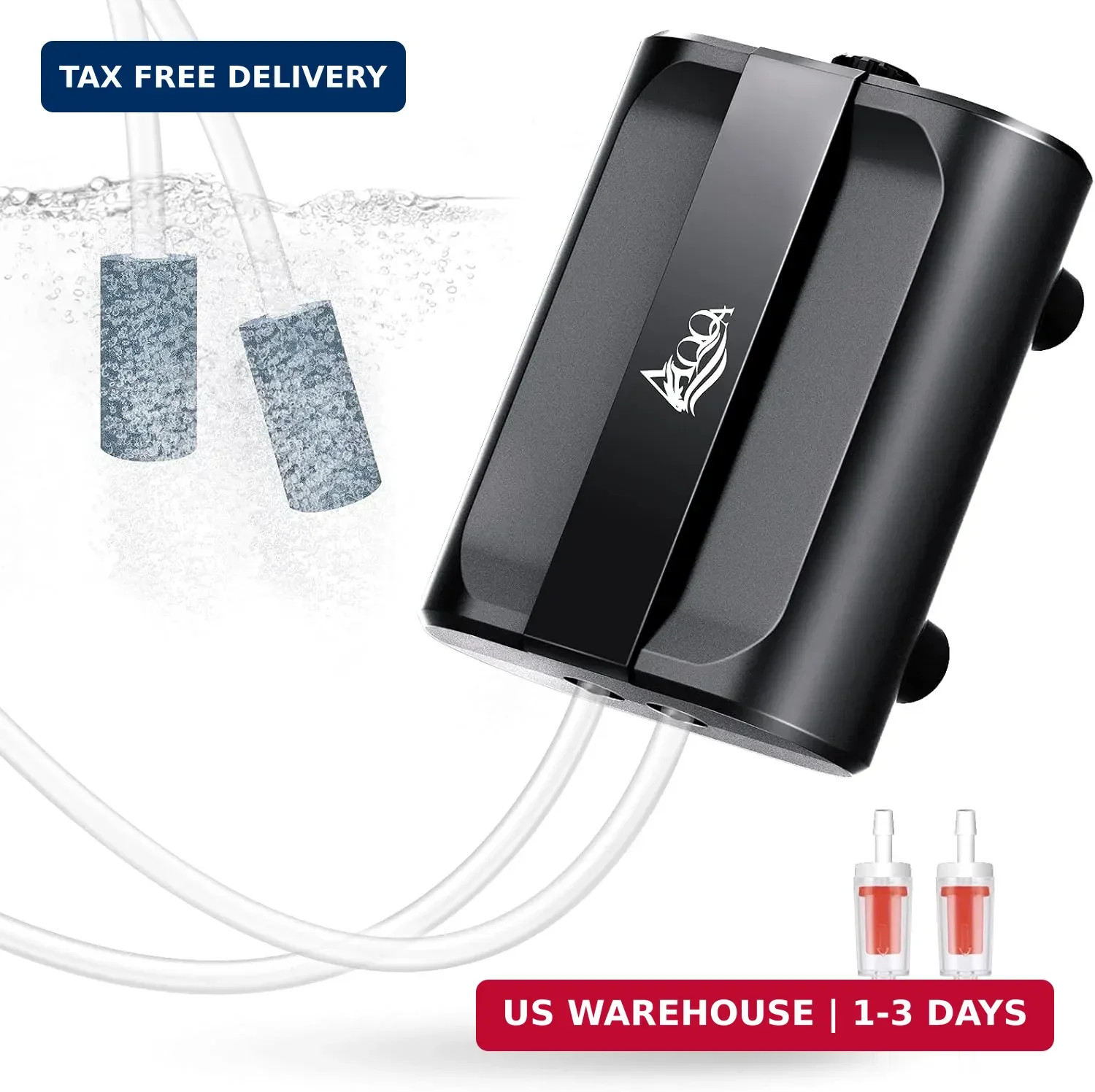 Black Aquarium Air Pump Dual Outlet 3.5W for 1-50 Gallon Fish Tank