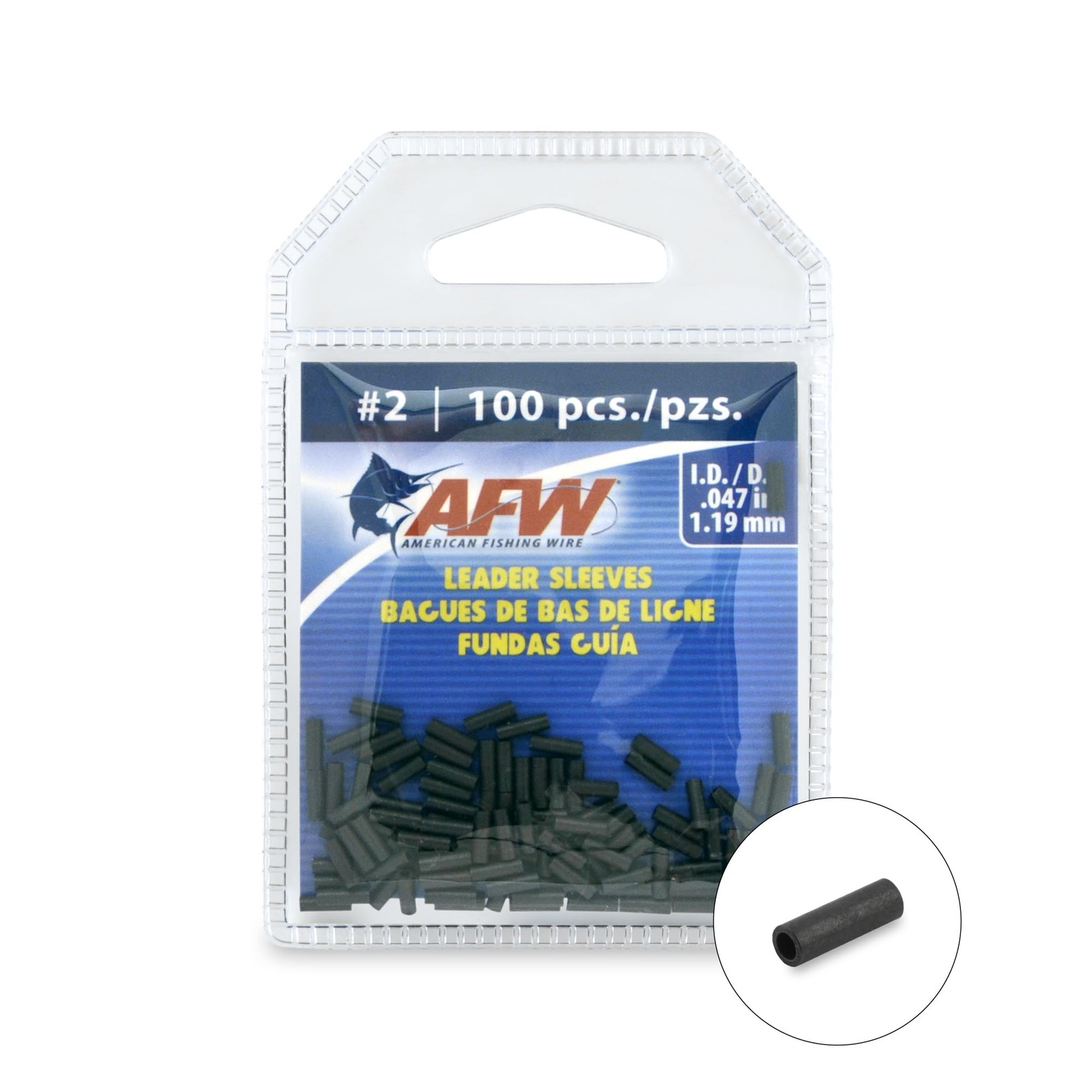 American Fishing Wire Single Barrel Crimp Sleeves, Black Color, Size 2, 0.047
