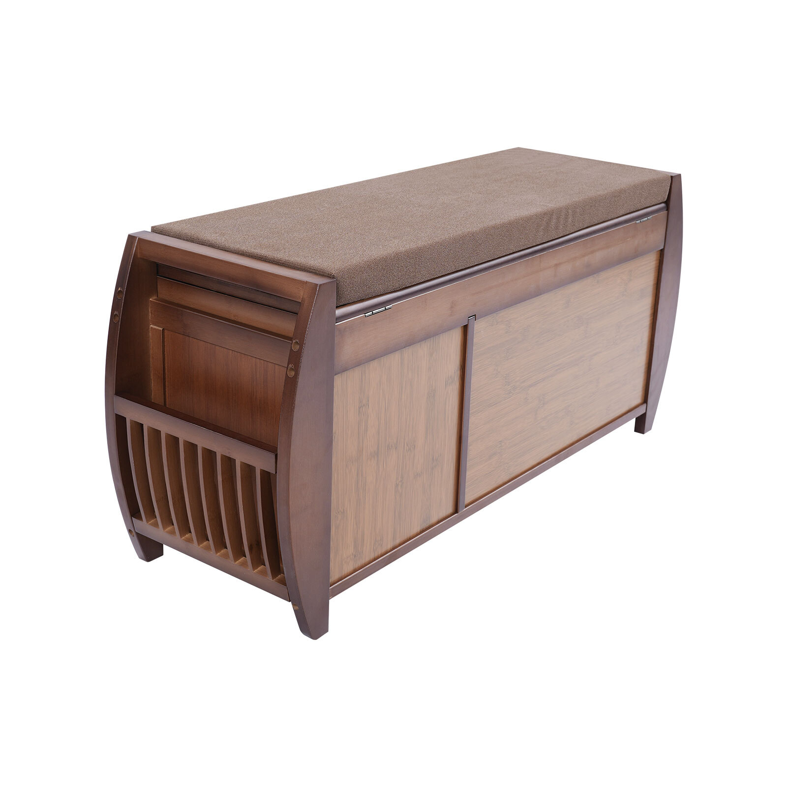 Bamboo Shoe Storage Bench With Cushion & Hidden Storage, 150kg Capacity
