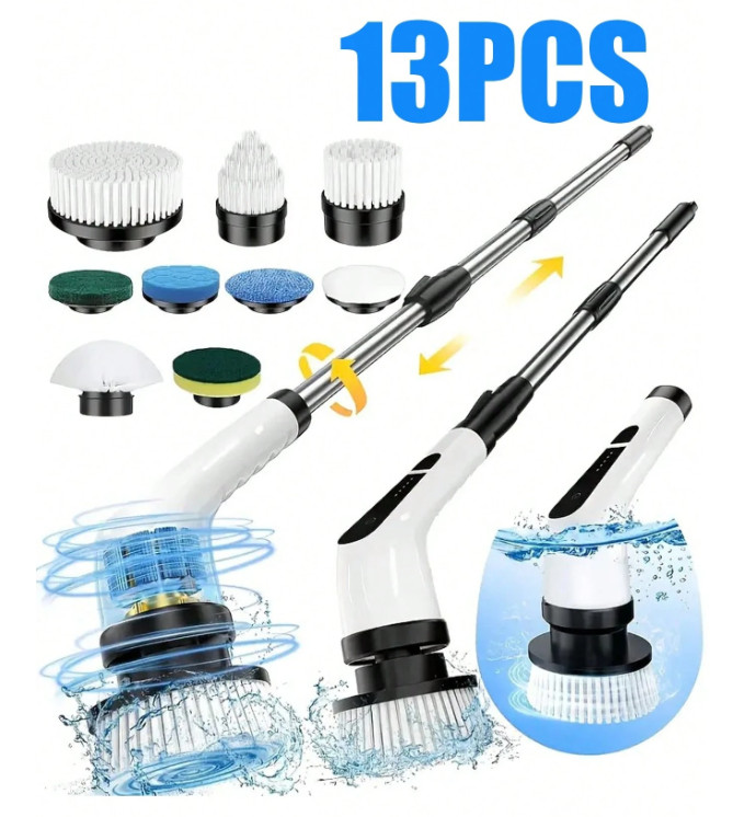 9-in-1 Power Cleaning Brush Set Adjustable Handle USB-C for Tubs, Tiles & Sinks