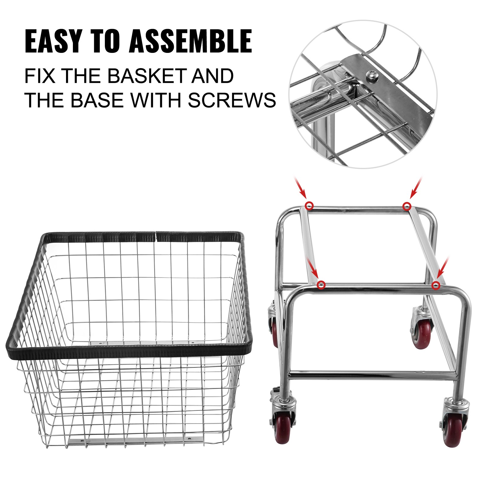 VEVOR Commercial Wire Laundry Basket Cart 2.5 Bushel 22”x27”x27.5”4” Wheels