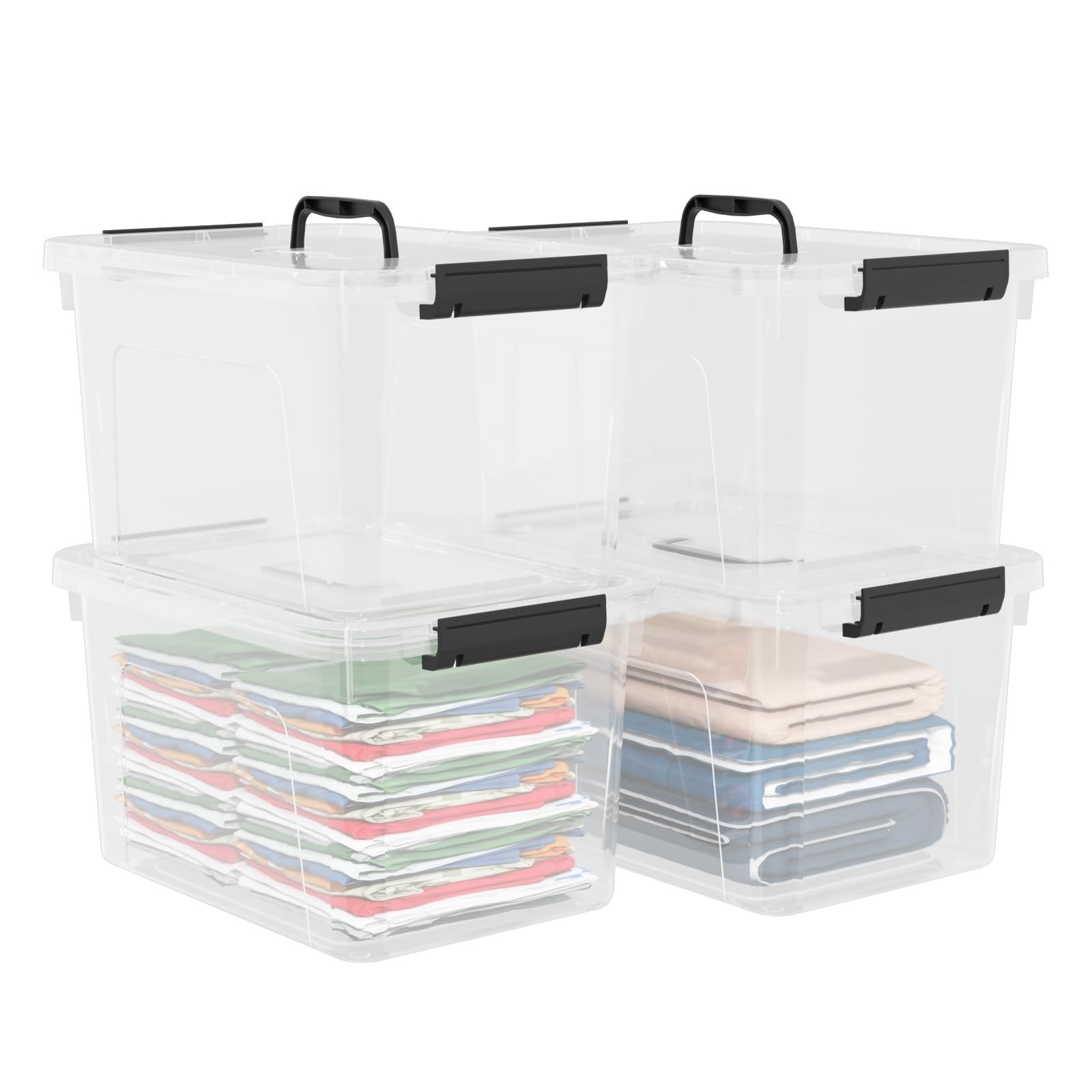 Clear Plastic Storage Bins with Lids – 17.5L Latching Containers, Set of 4