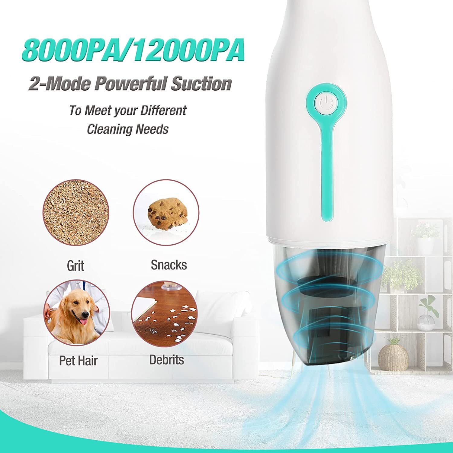HAUSHOF Handheld Vacuum Cordless Mini Car Vacuum Cleaner 8000PA/12000PA 2 Modes