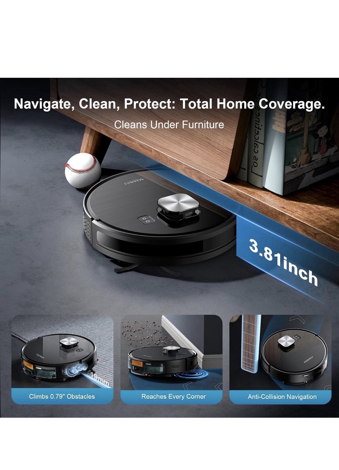 MAMNV Robot Vacuum And Mop, 11500 Pa Suction, 2 In 1 Robotic Vacuum With Smart