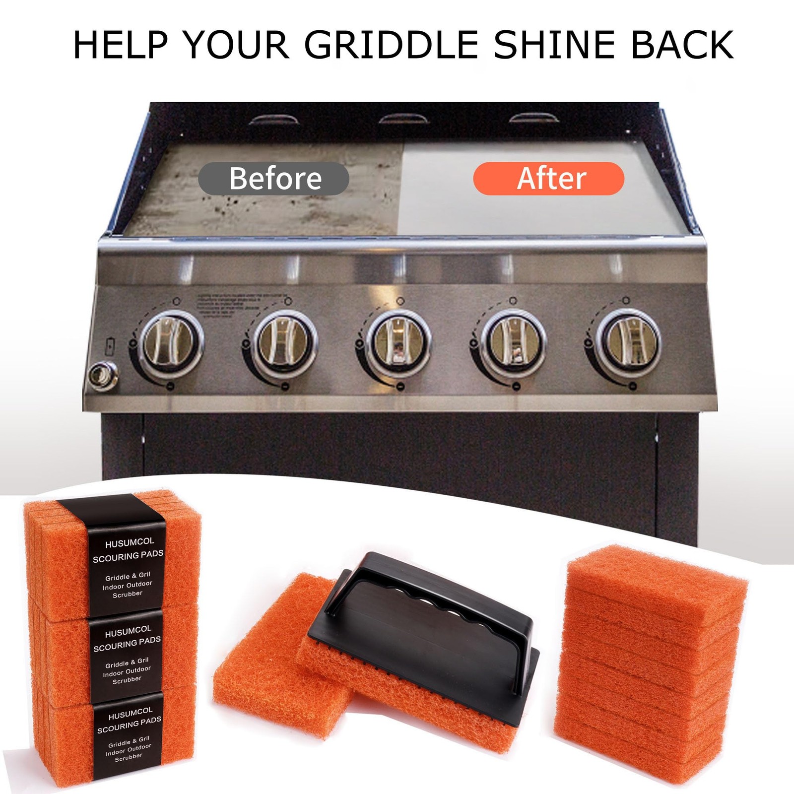 Griddle Cleaning Pads 22 Pack, Non-Scratch Grill Bathroom Scrub Pads