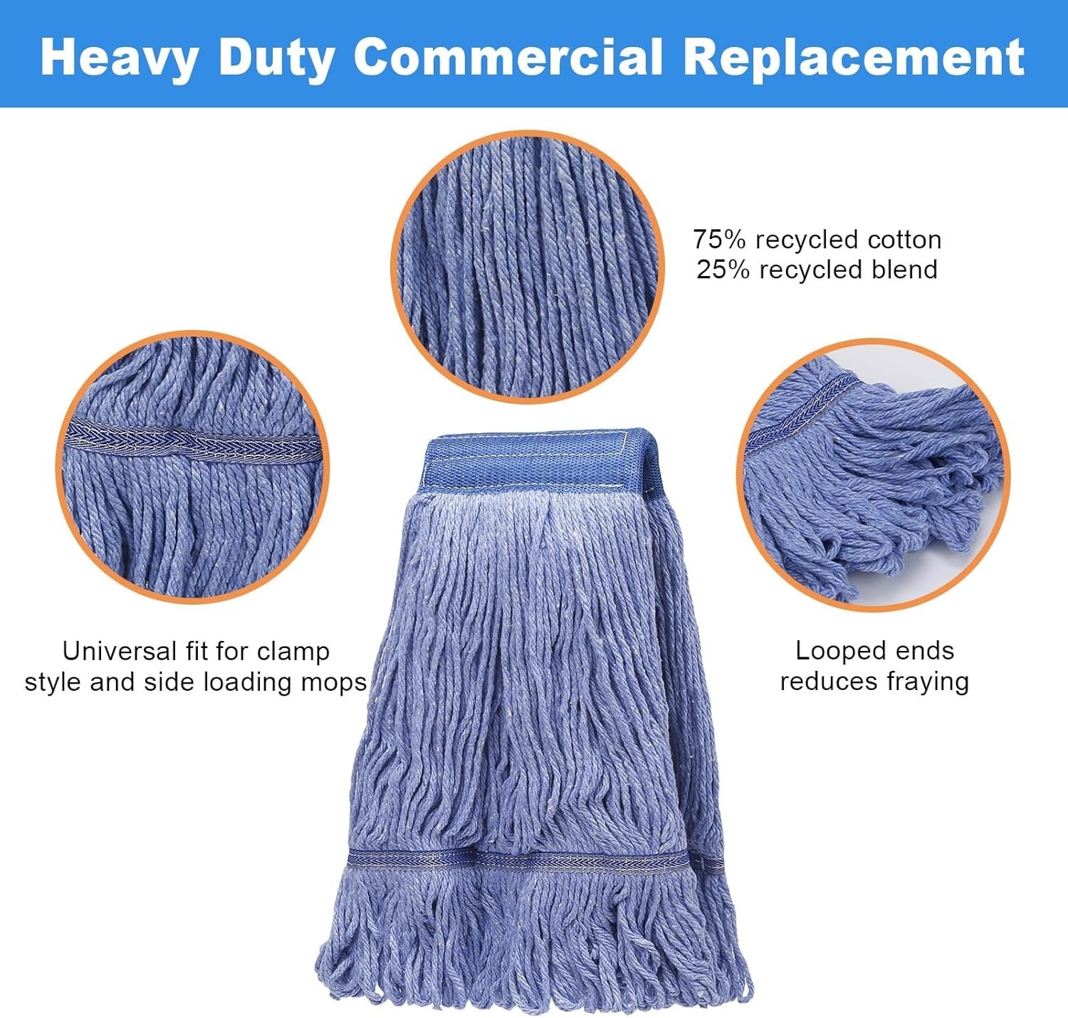 2 Pack Mop Head Replacement, Cleaning Heavy Duty Mop Head Commercial Replacem