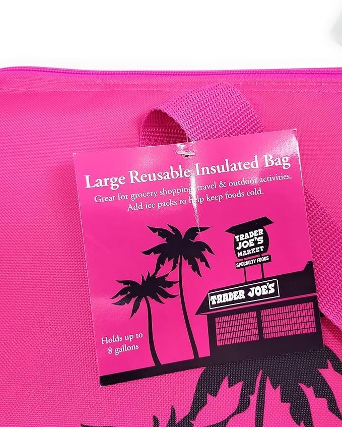 Trader Joe’s Brazil Nut Hot Pink Insulated Tote Bag Reusable Grocery Market Tote
