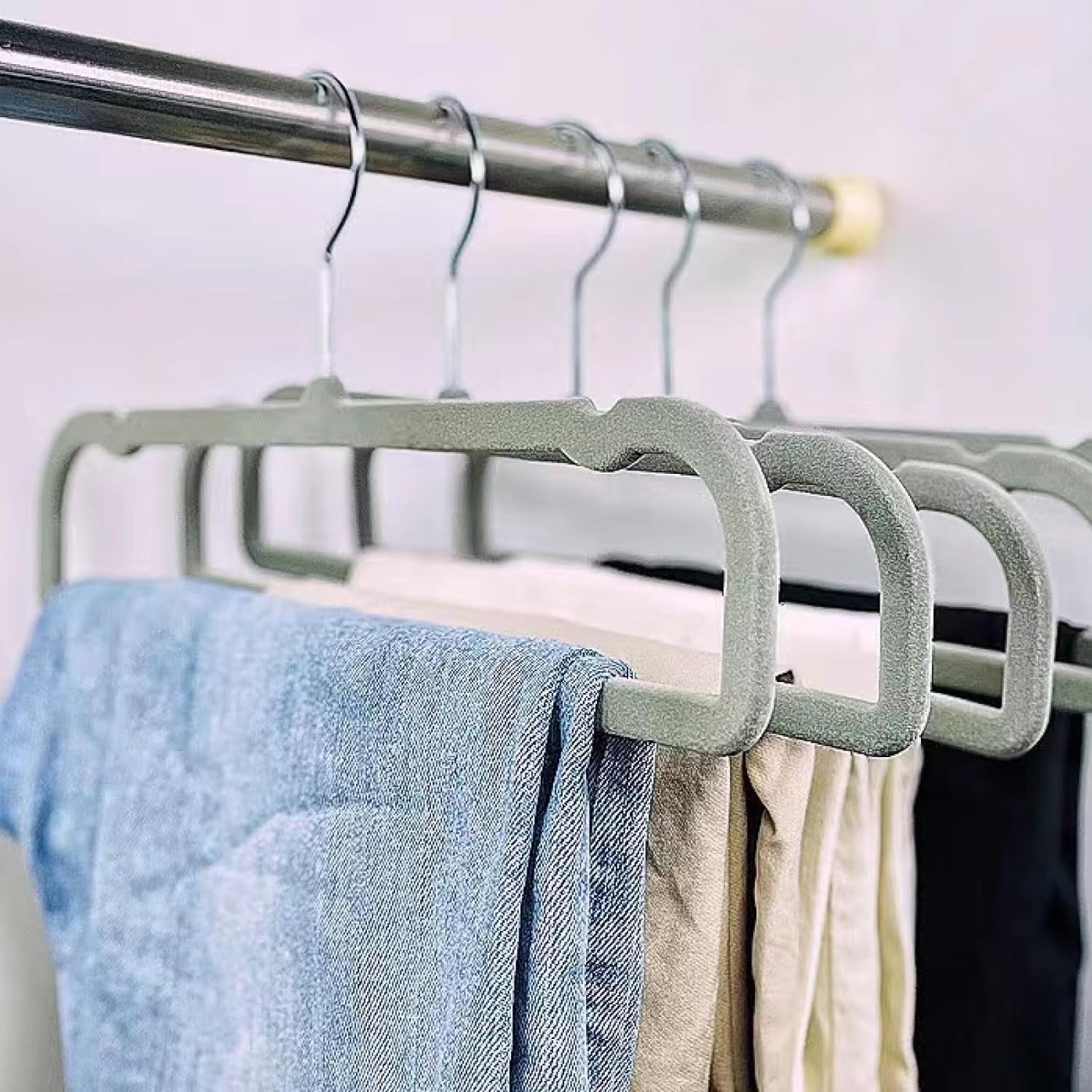 Velvet Pant Hangers 20pcs Heavy Duty Flocked Trouser Hangers With Nonslip Bar 35
