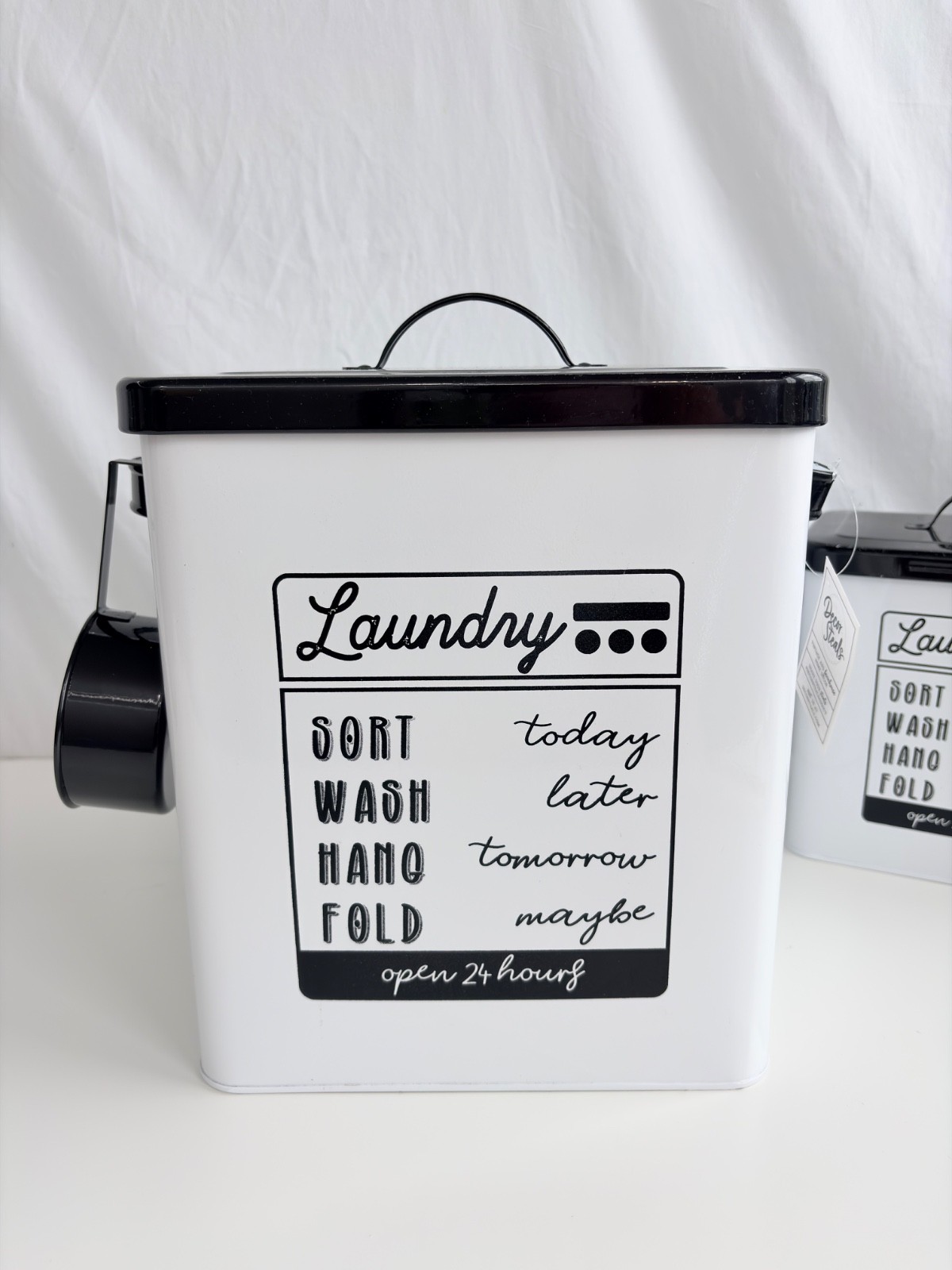 Decor Steals White Black Laundry Detergent Powder Storage Tin Boxes With Scoops
