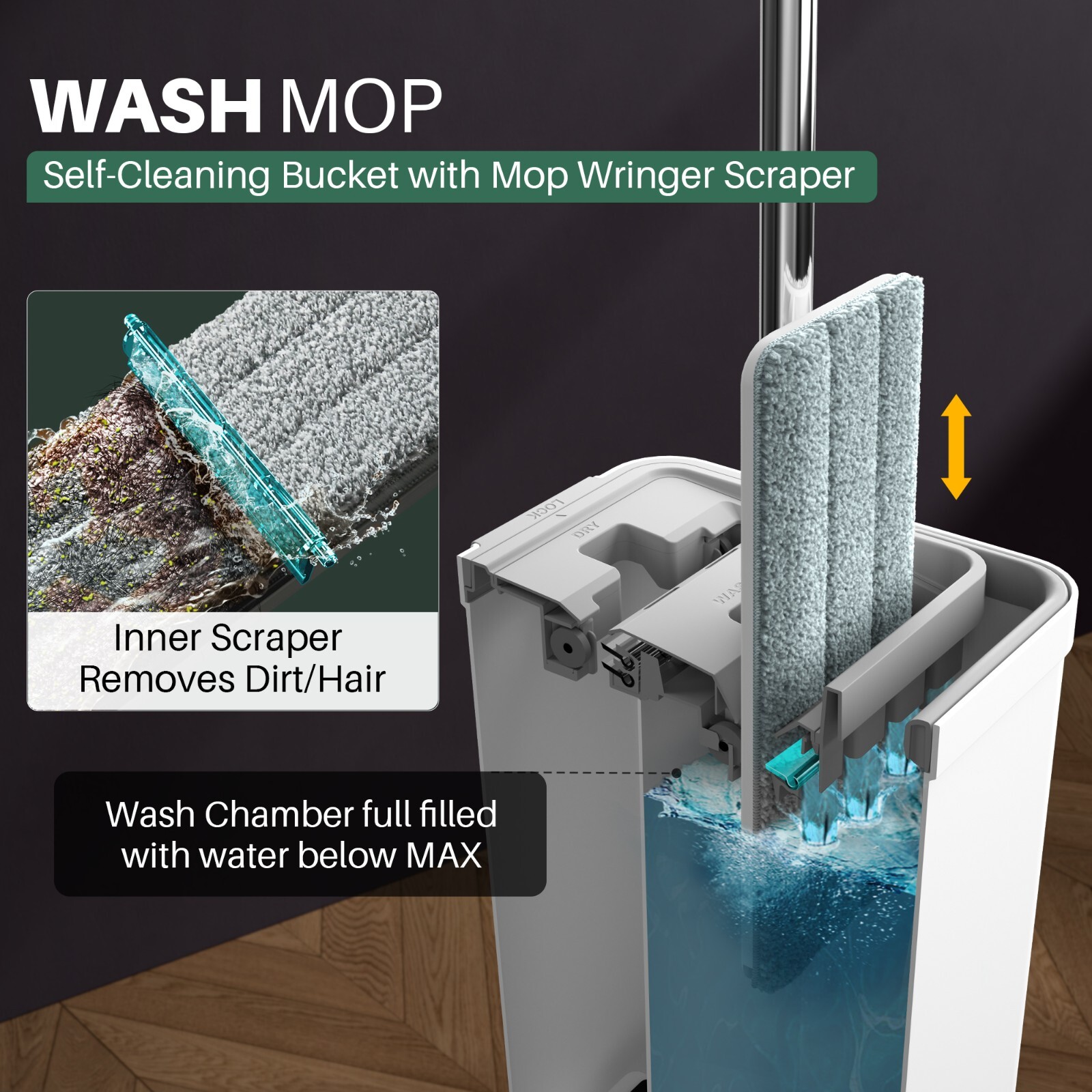 JOYMOOP Flat Mop and Bucket with Wringer Set for Home, Microber Floor Wall Mop