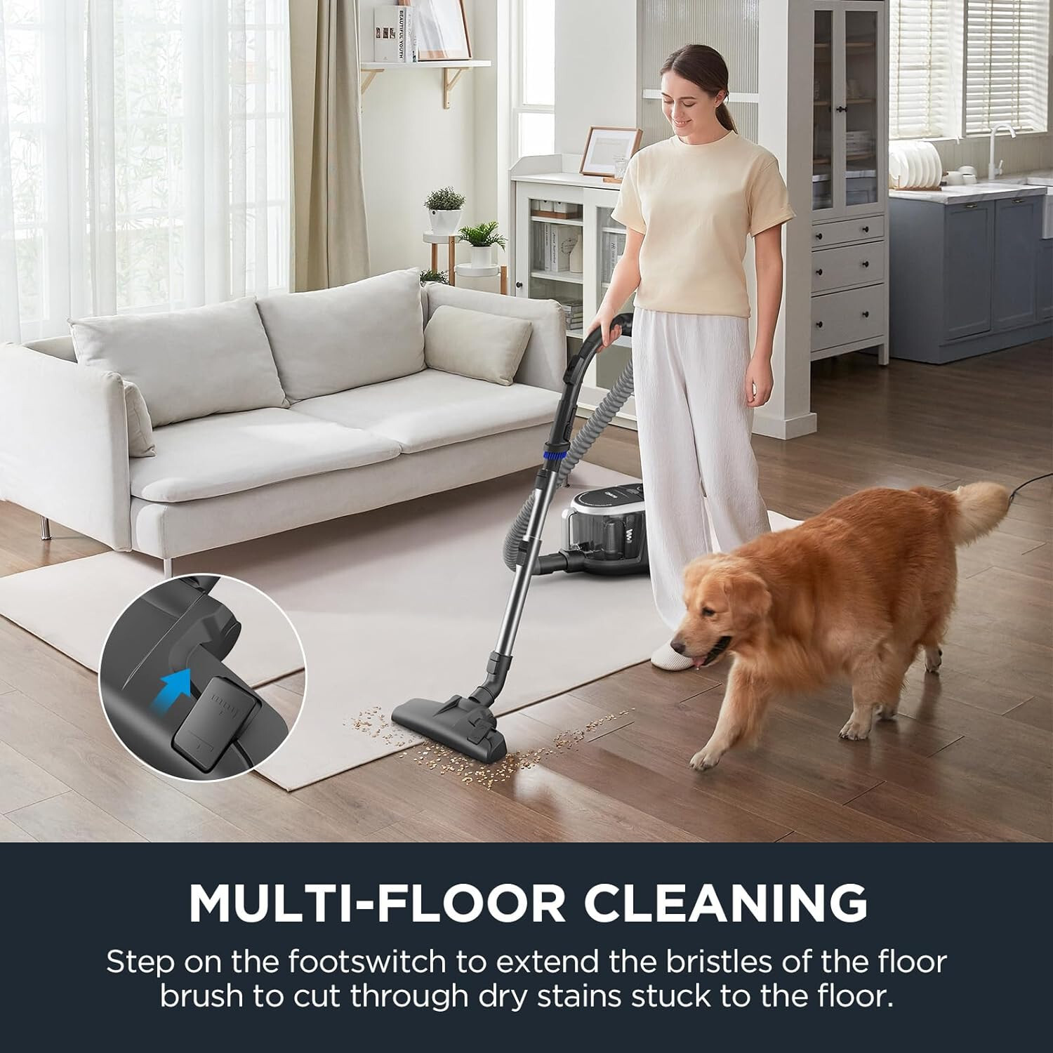 Bagless Canister Vacuum Cleaner, Lightweight Vac for Carpets and Hard Floors