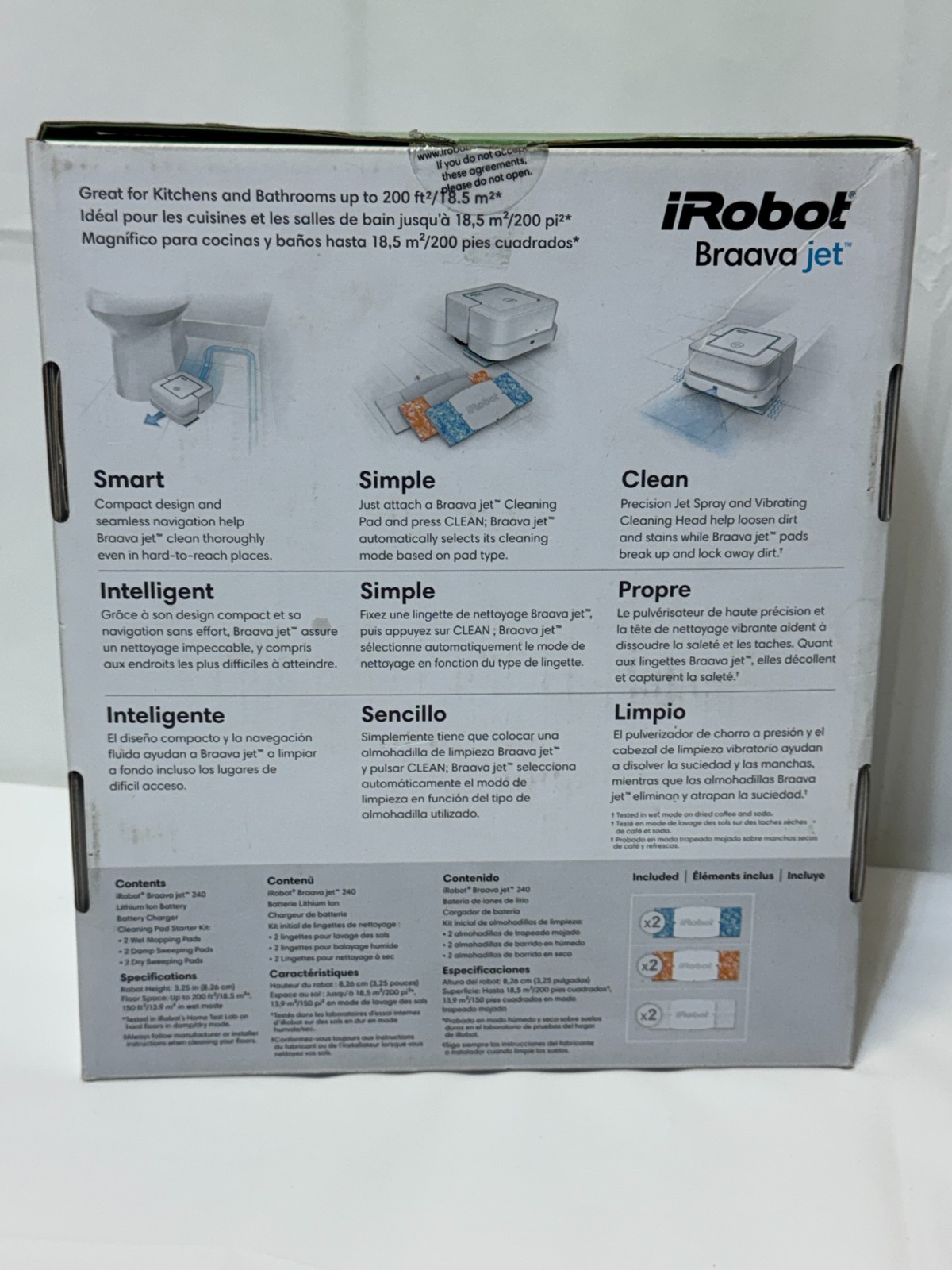 iRobot Braava Jet 240 Mopping Robot, Charger, Battery & Pads (FULLY TESTED)