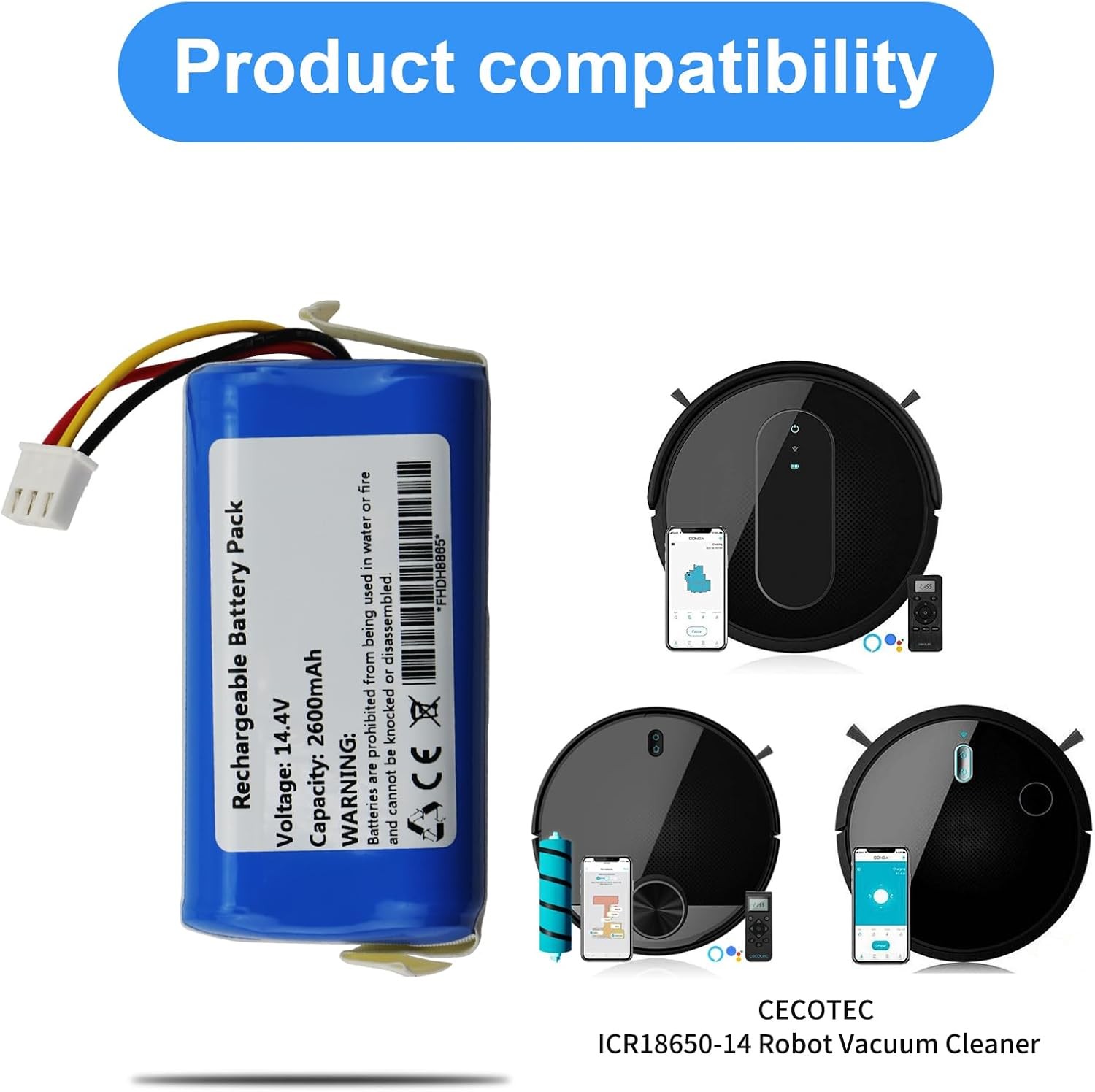14.4V Vacuum Battery Replacement for CECOTEC ICR18650 14 Robot Vacuum Cleaner