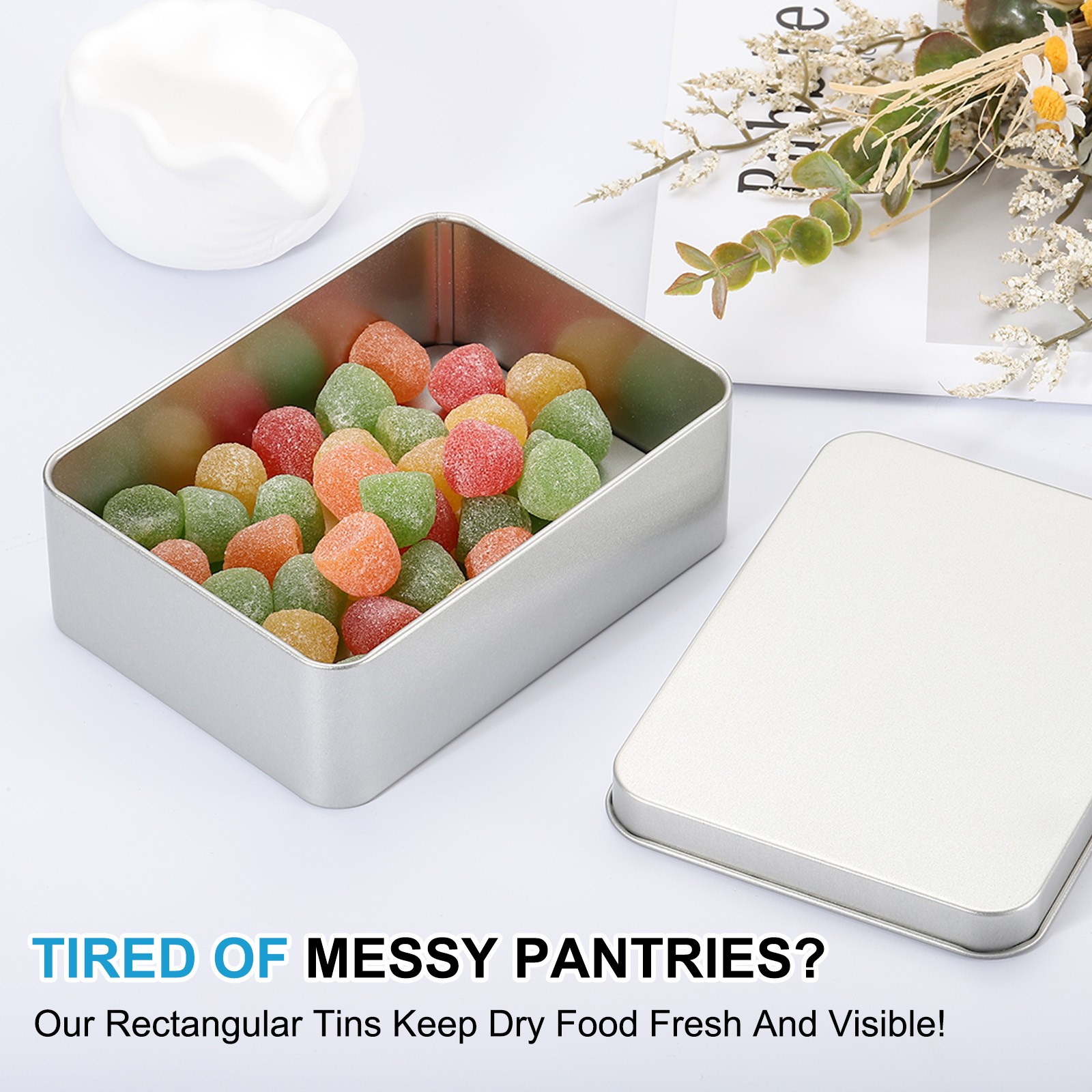 2 Pcs 5.1 x 3.7 x 1.4 Inch Rectangular Storage Tins Box with Lid