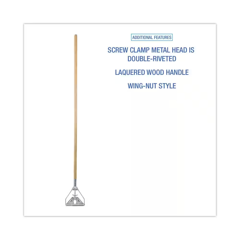 Boardwalk 63 in. Natural Wooden Mop Handle and Screw Clamp Metal Head