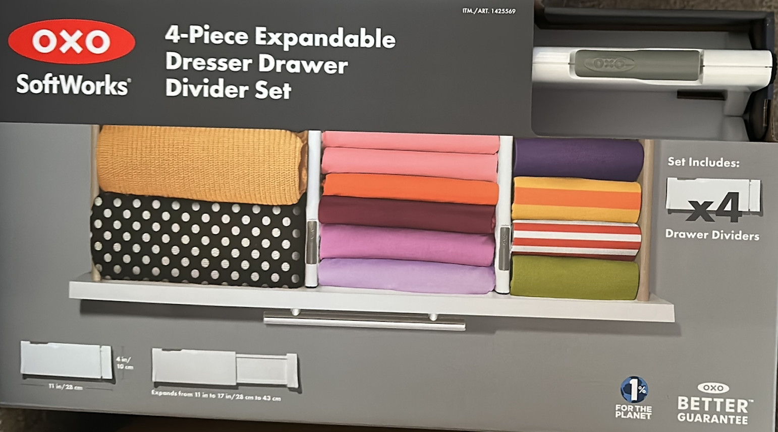 NEW OXO SoftWorks 4 Pc Expandable Dresser Drawer Divider Set Housewarming Gift!