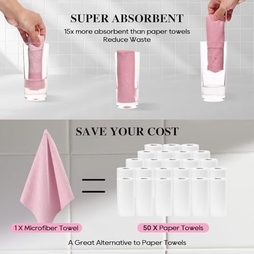 Microfiber Cleaning Cloth Roll 45 Pack2”×2″ Reusable Paper Towels, 1 Pink