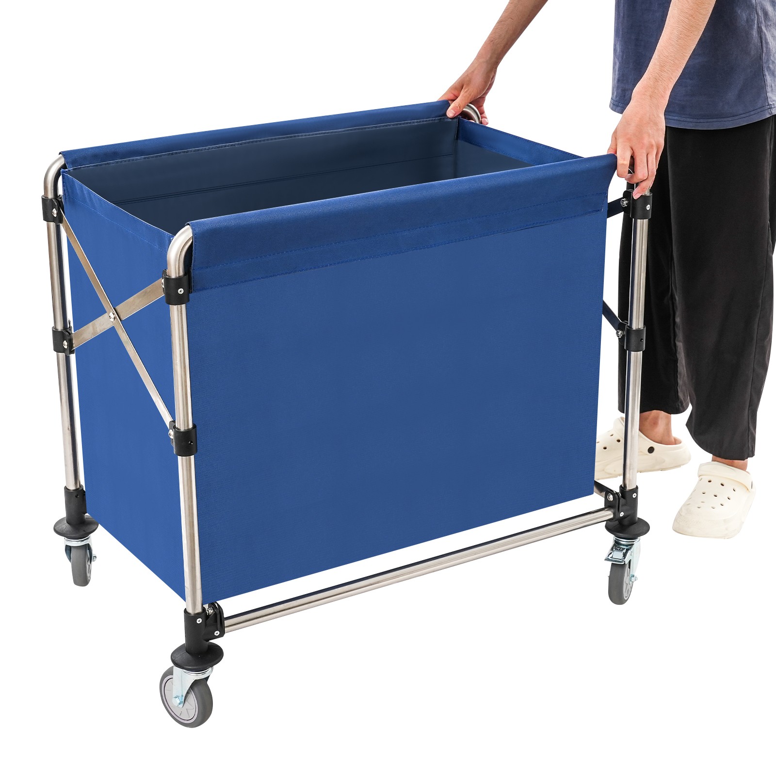 Folding Laundry Cart with Wheels – Durable Stainless Steel & Large Capacity