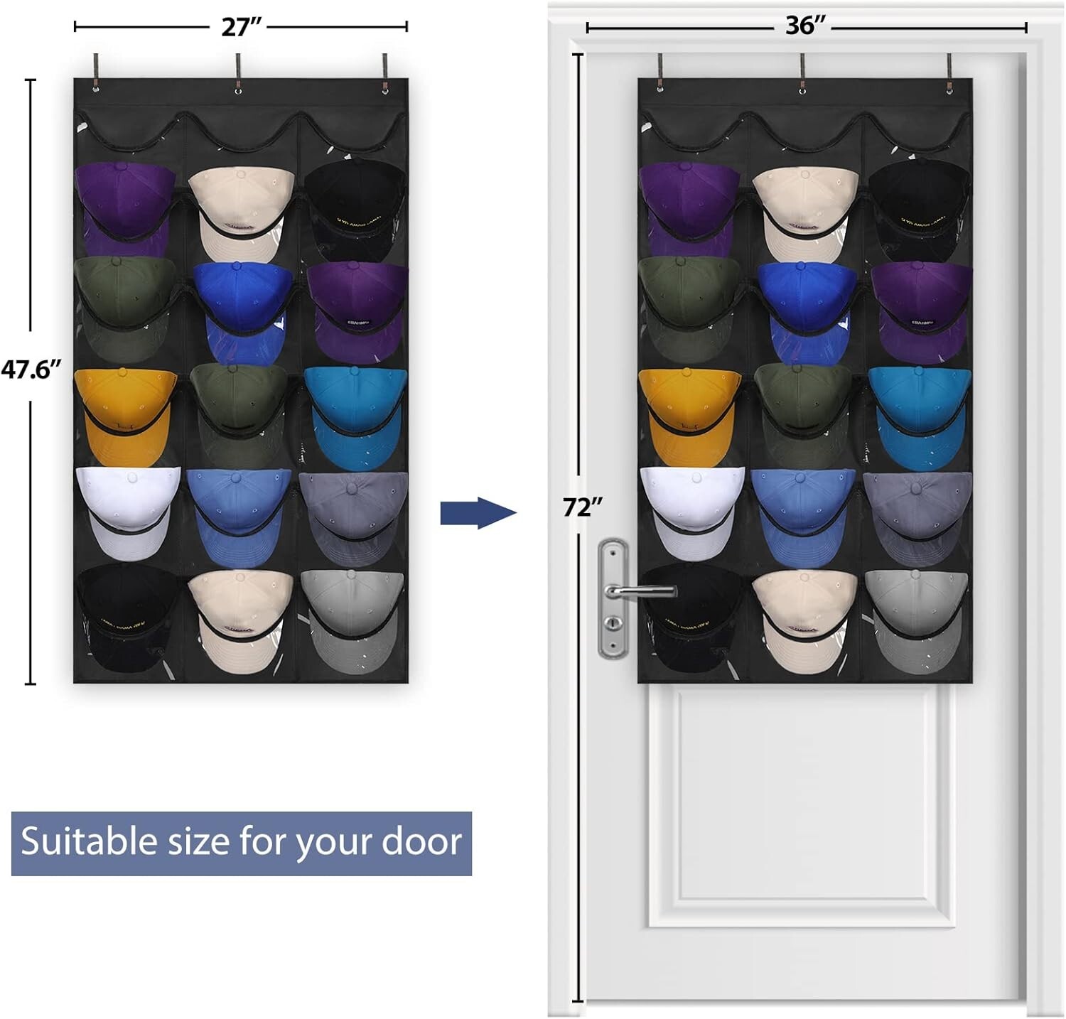 Stylish Baseball Cap Display Rack with 18 Pockets – Wall-Mount for Easy Access