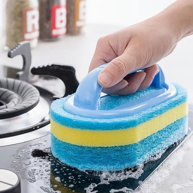Handle Cleaning Brush with Sponge for Kitchen Bathroom Dish Tub Scrubbing Tool