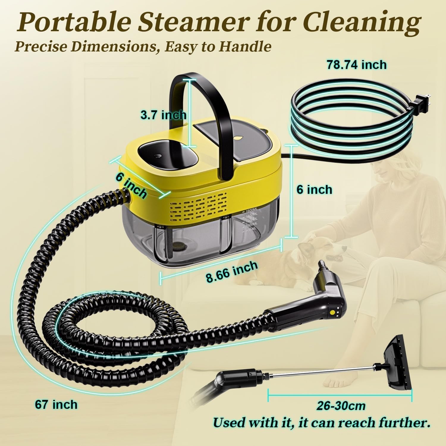 Steam Cleaner,15s Heat-Up,1.6L Tank,3-Level Adjustable Handle,2500W Steamer f…