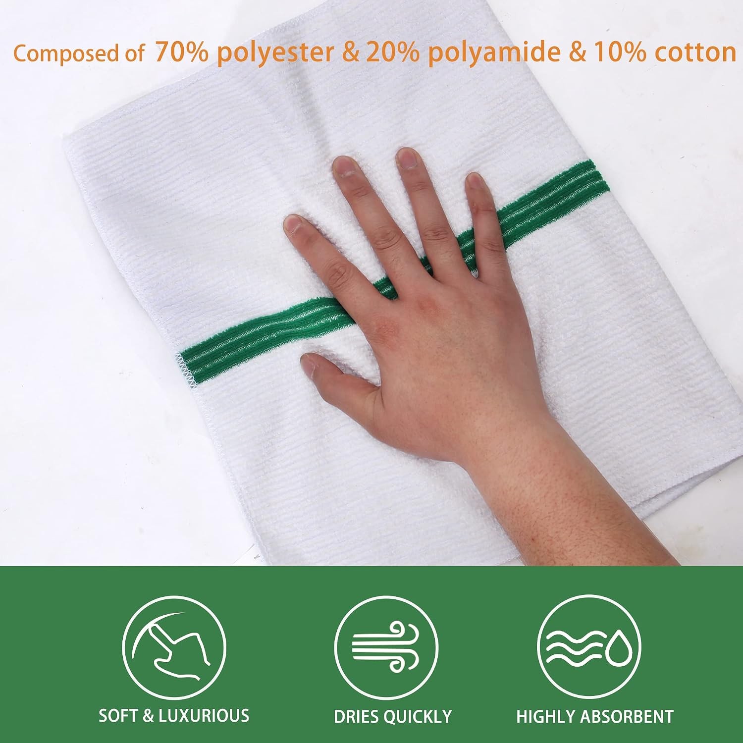 Premium 24 Pack White with Green Stripe Bar Mop Microfiber Towels for Home,