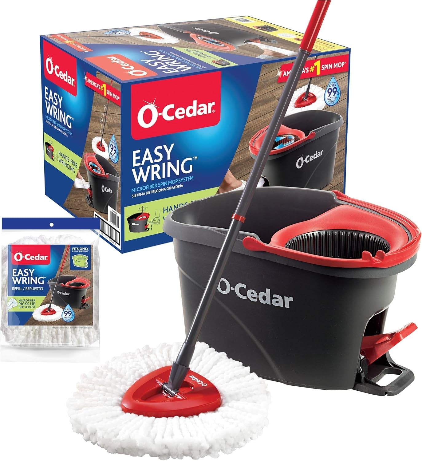 O-Cedar EasyWring Spin Mop & Bucket System – Effortless Floor Cleaning, 1 Refill