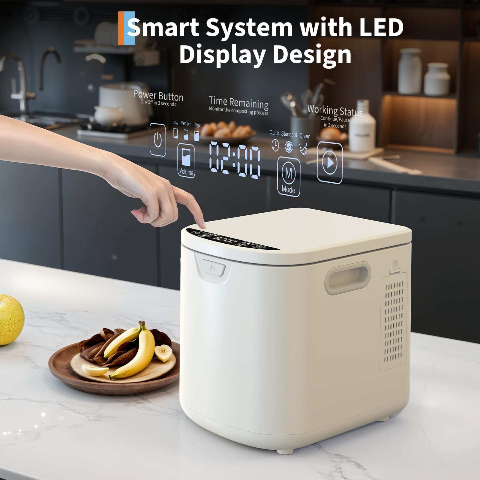 3.5L Fully Automatic Kitchen Compost Bin,Indoor Electric Food 3.5L, White