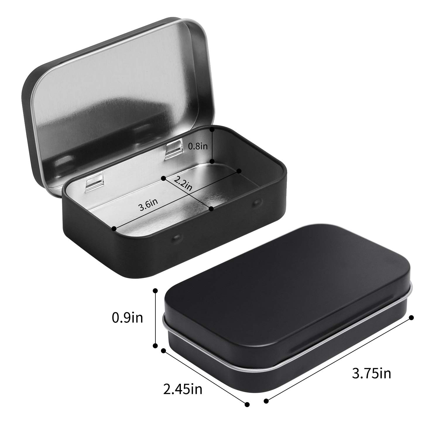 Metal Rectangular Hinged Tins Pack of 40 Matte Black Mini Portable Box Conta…