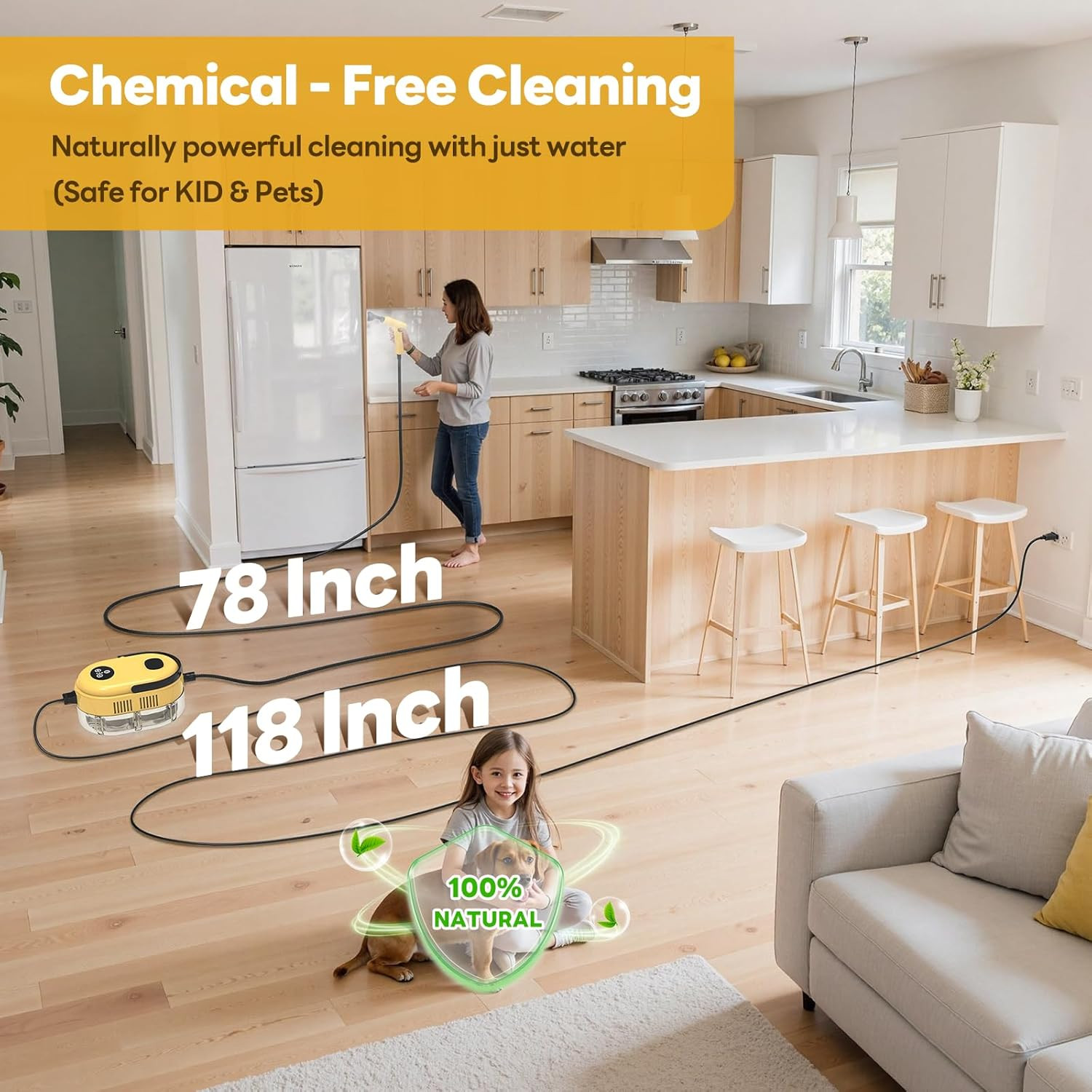Fast Heating Handheld Steam Cleaner – 15-in-1 High Pressure for Home & Car