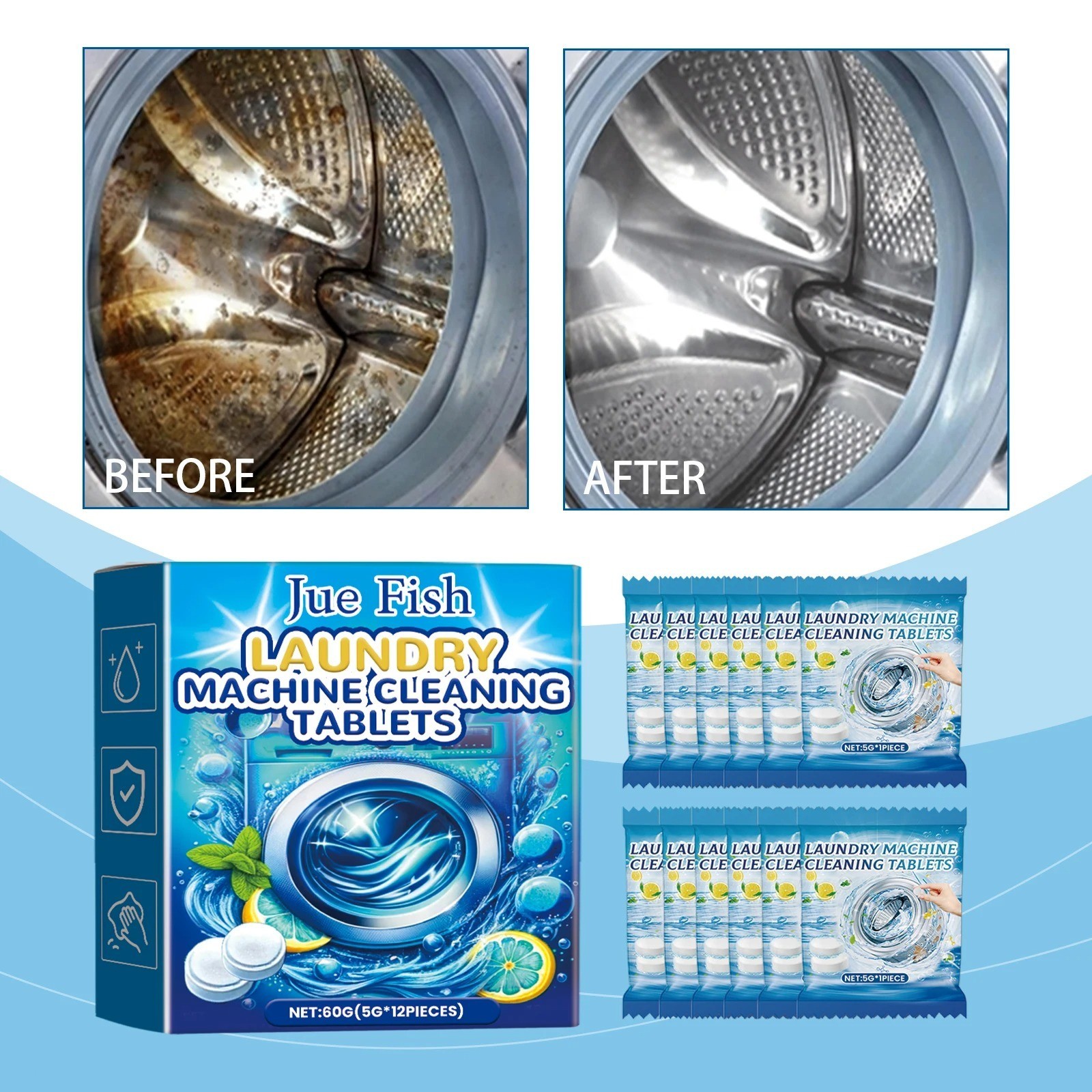12PCS Washing Machine Cleaner Tablets Deep Clean No Residue All Models