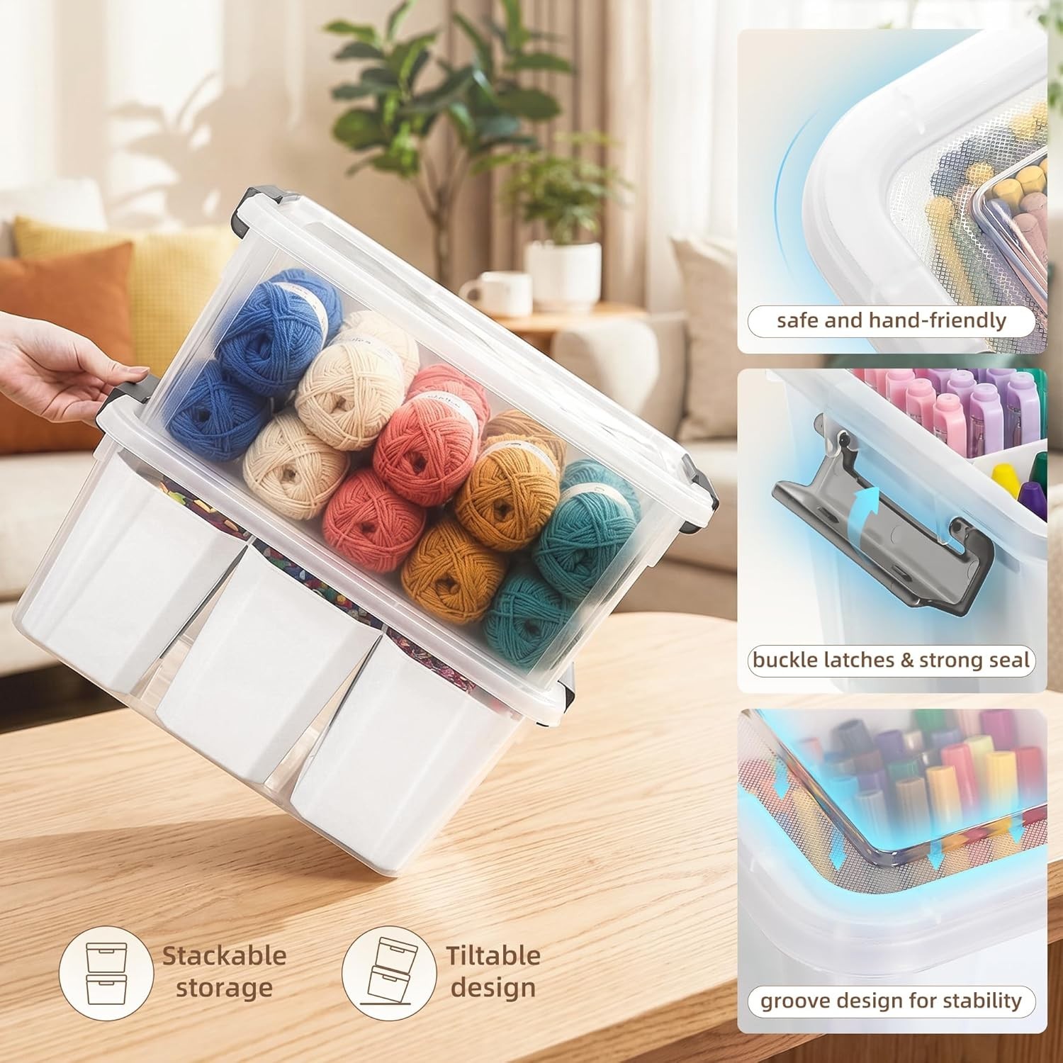 Multipurpose 17 QT Clear Storage Bin with Detachable Inserts & Lift-Off Lid